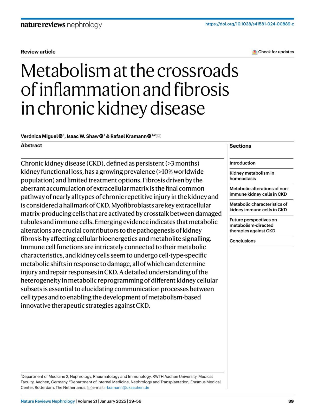 Metabolism At The Crossroads Of Inflammation And Fibrosis In Chronic Kidney Disease Verónica Miguel Isaac W Shaw Rafael Kramann