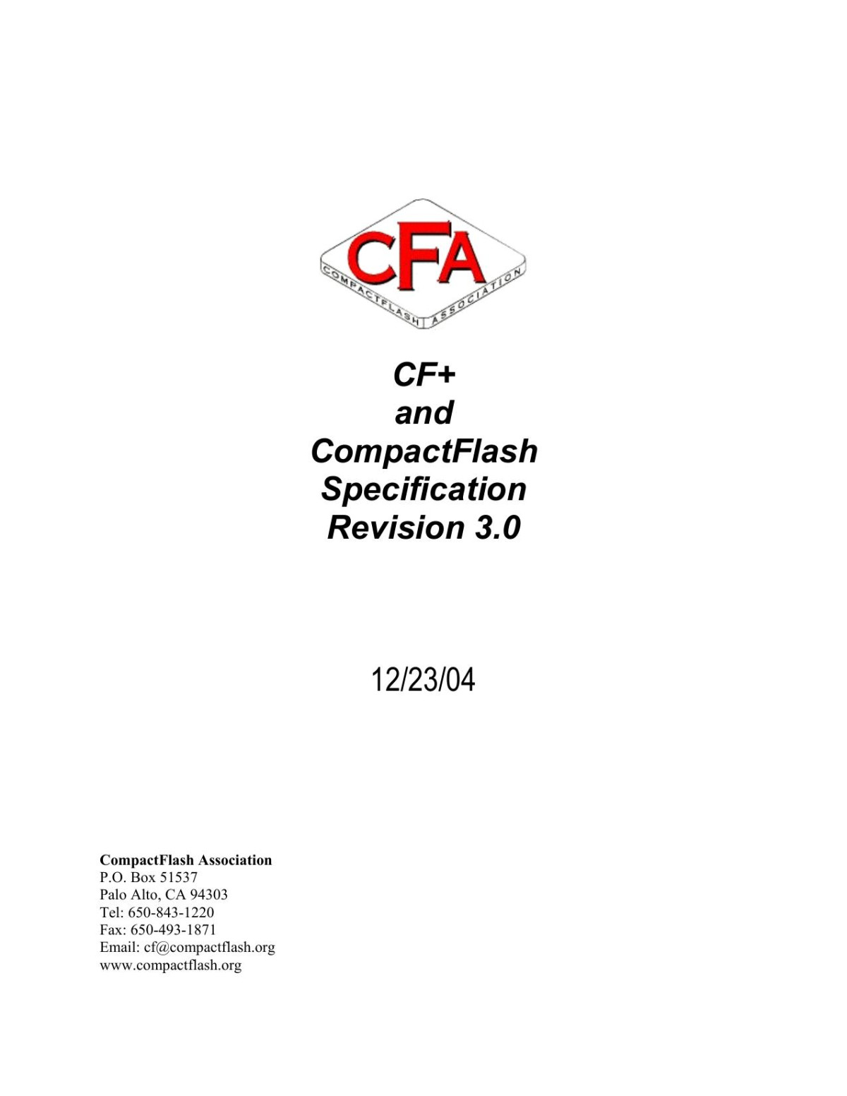 Cf And Compactflash Specification Revision 30 Cfa