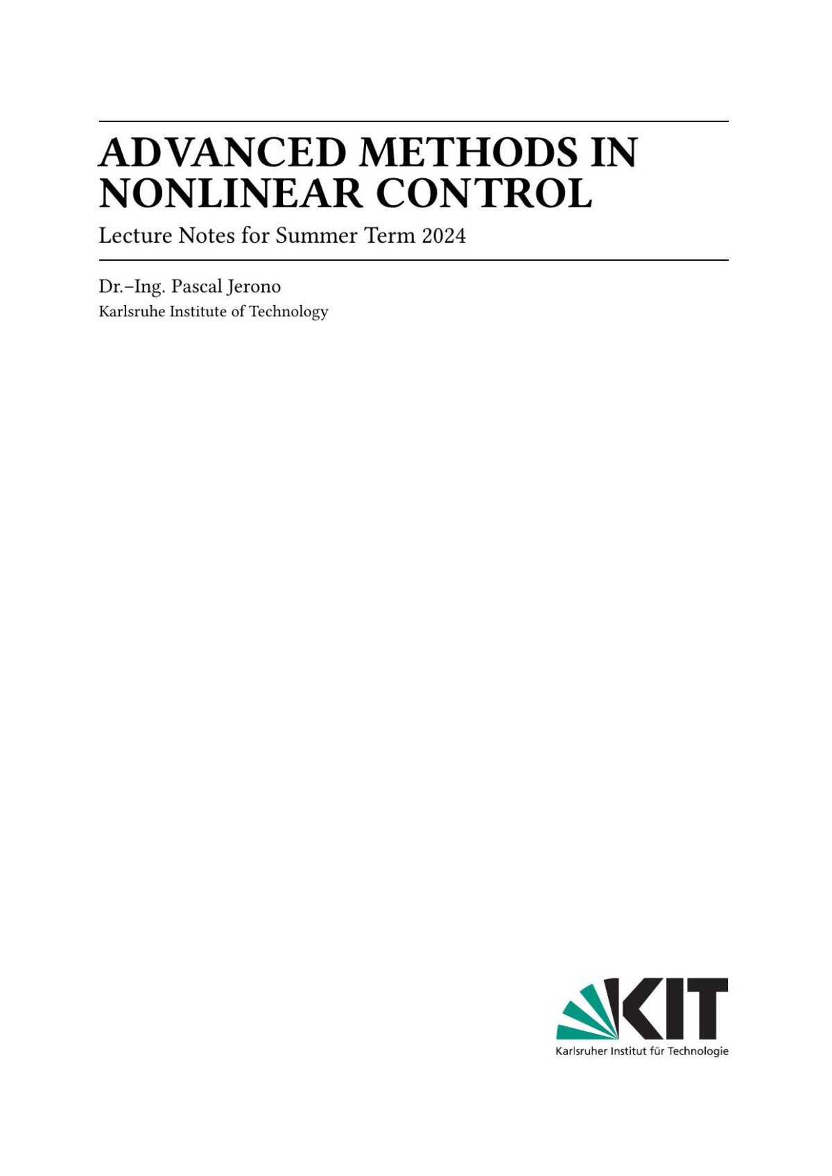 Advanced Methods In Nonlinear Control Dring Pascal Jerono