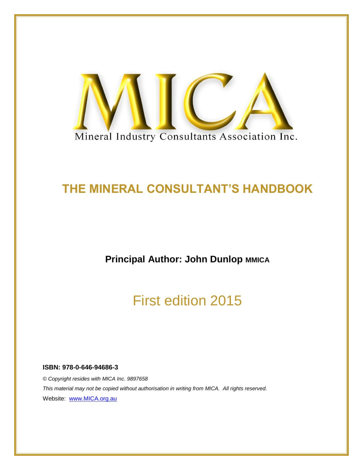 Mineral Consultants Handbook 1st Edition John Dunlop