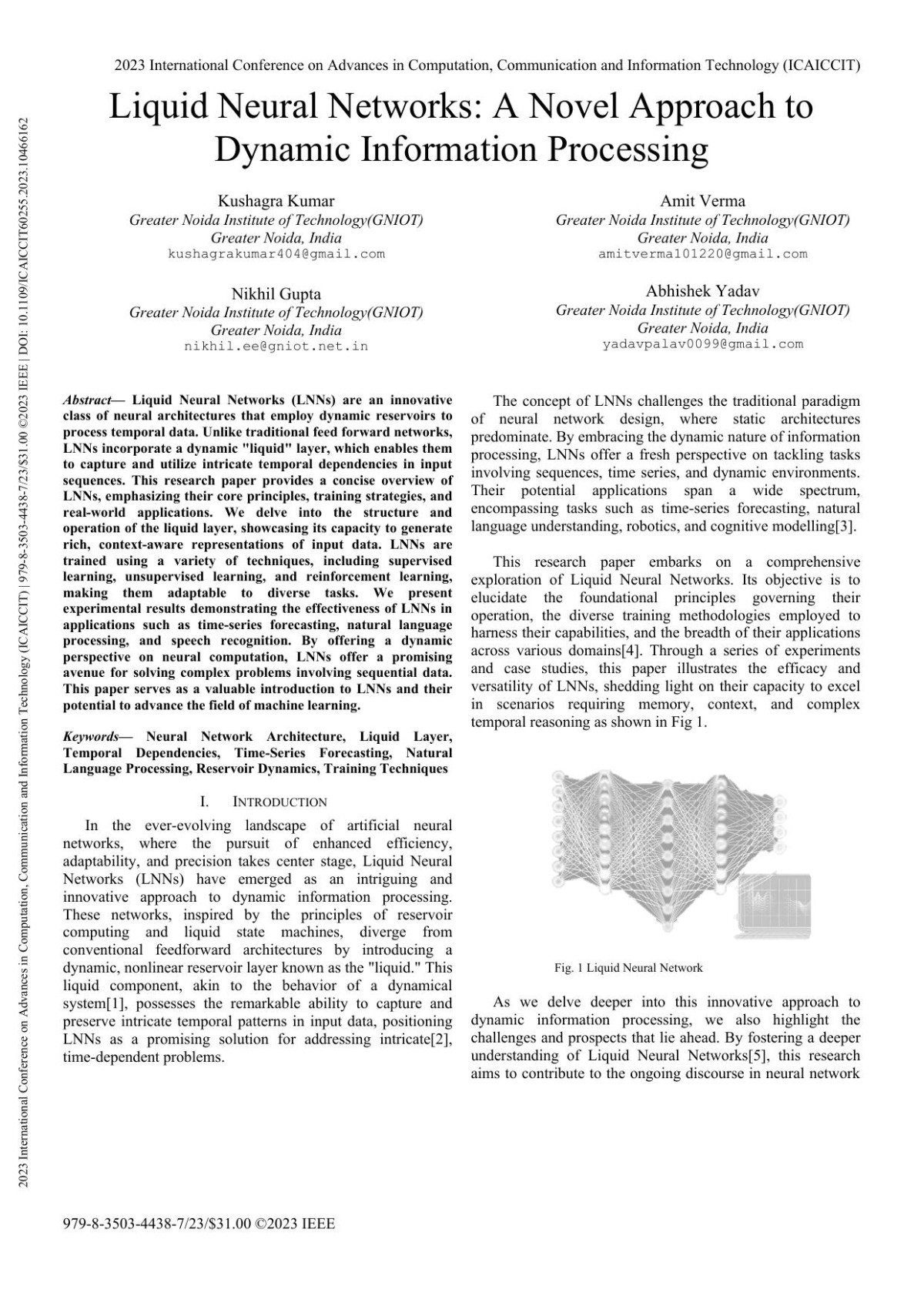 Liquid Neural Networks A Novel Approach To Dynamic Information Processing Kushagra Kumar