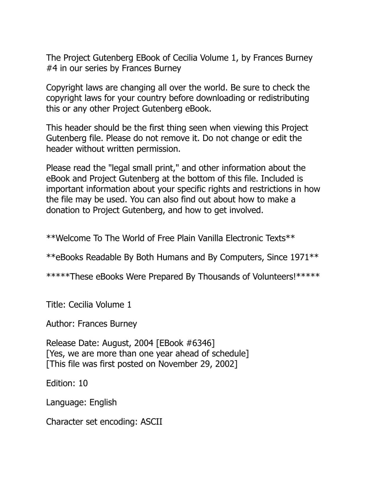 Cecilia Or Memoirs Of An Heiress Volume 1 Fanny Burney