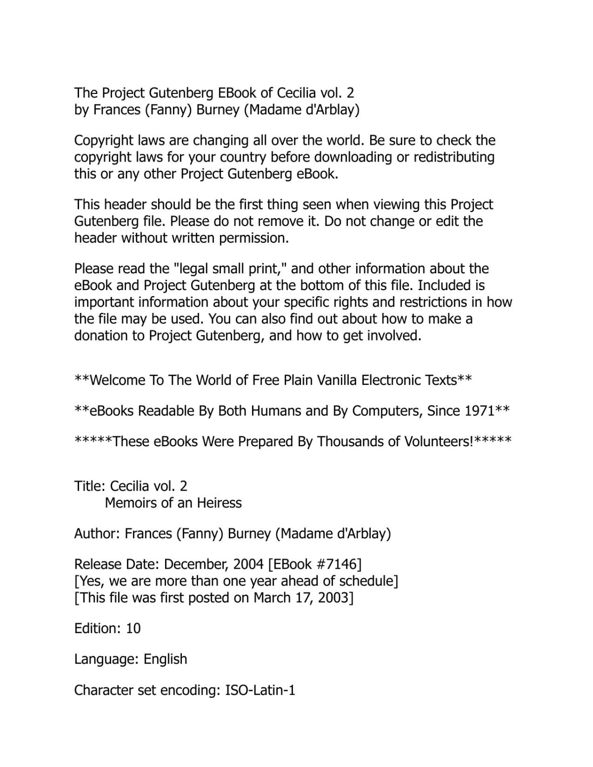 Cecilia Or Memoirs Of An Heiress Volume 2 Fanny Burney