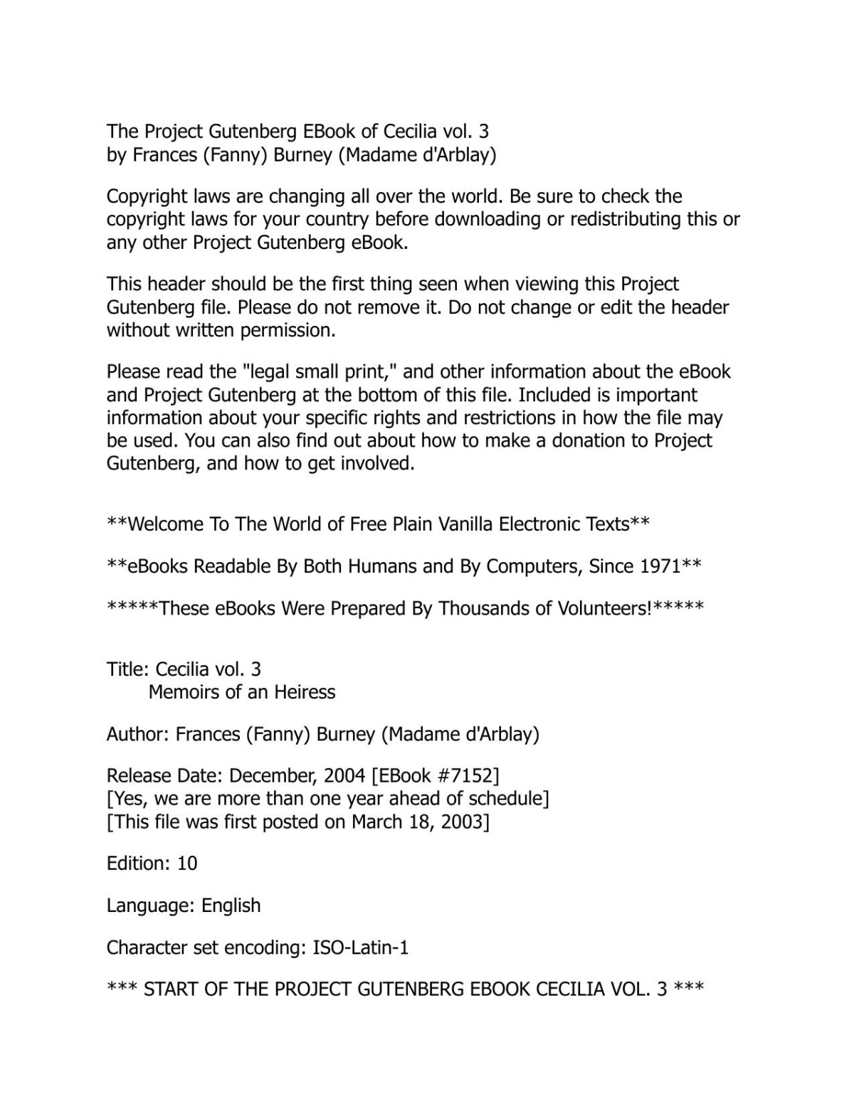 Cecilia Or Memoirs Of An Heiress Volume 3 Fanny Burney