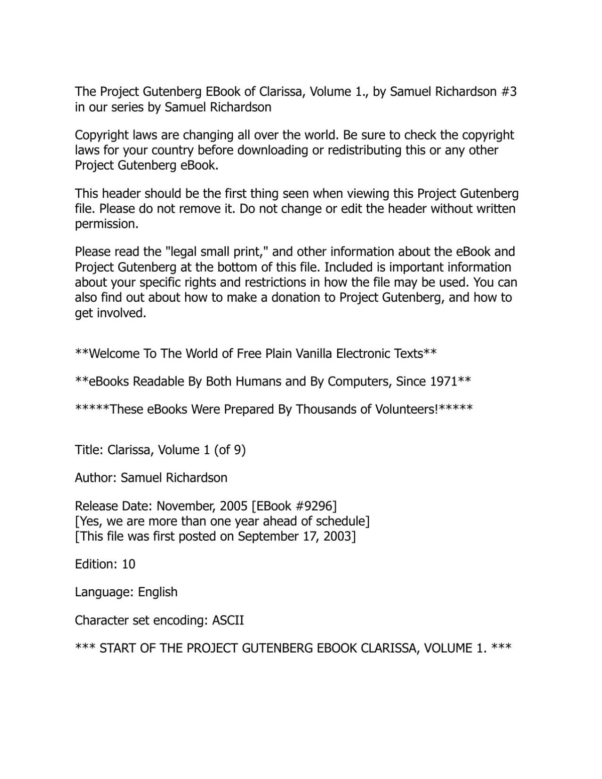 Clarissa Harlowe Or The History Of A Young Lady Volume 1 Samuel Richardson