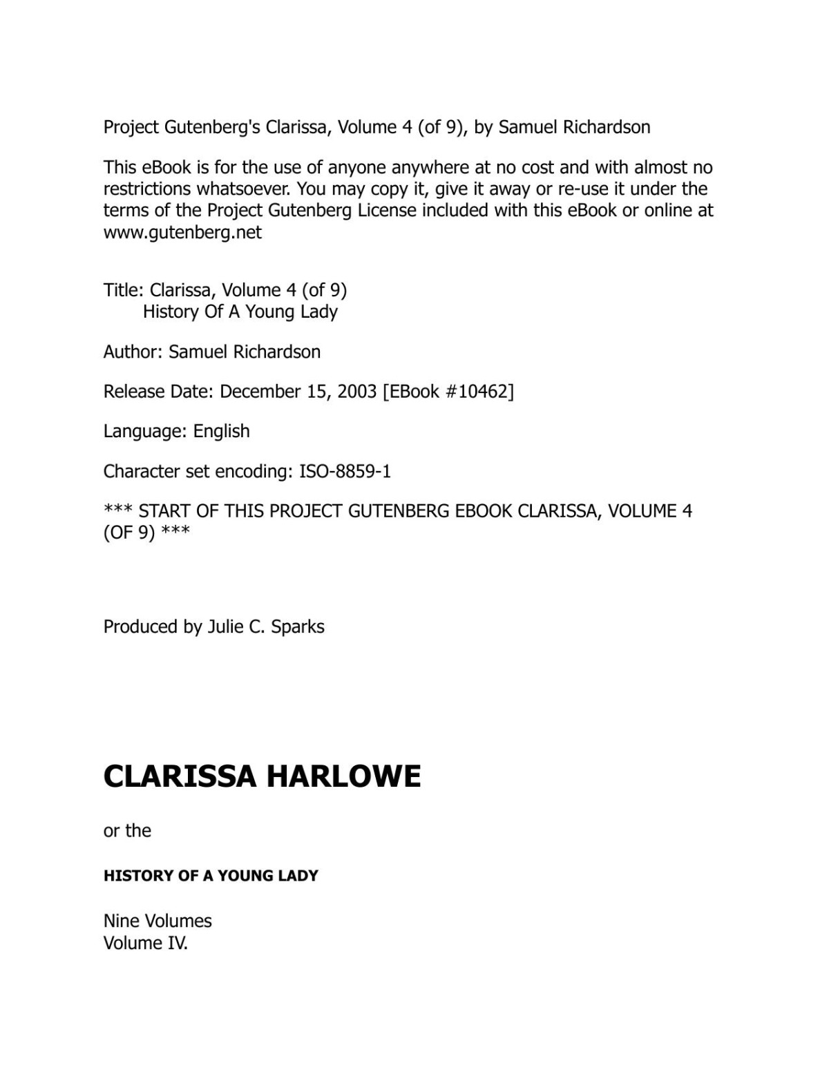 Clarissa Harlowe Or The History Of A Young Lady Volume 4 Samuel Richardson