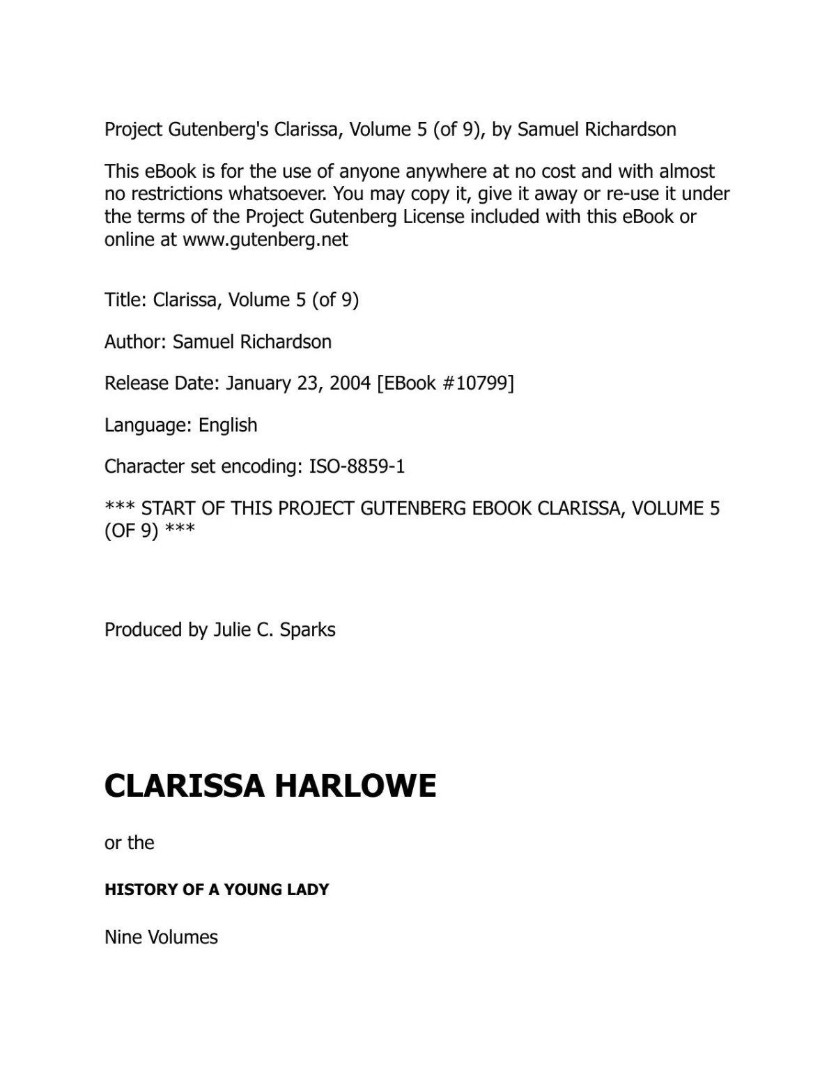 Clarissa Harlowe Or The History Of A Young Lady Volume 5 Samuel Richardson