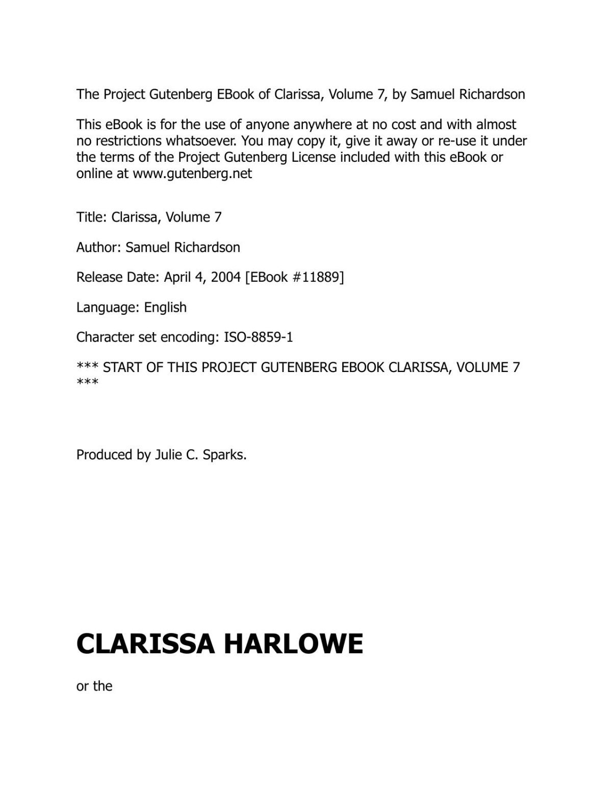 Clarissa Harlowe Or The History Of A Young Lady Volume 7 Samuel Richardson