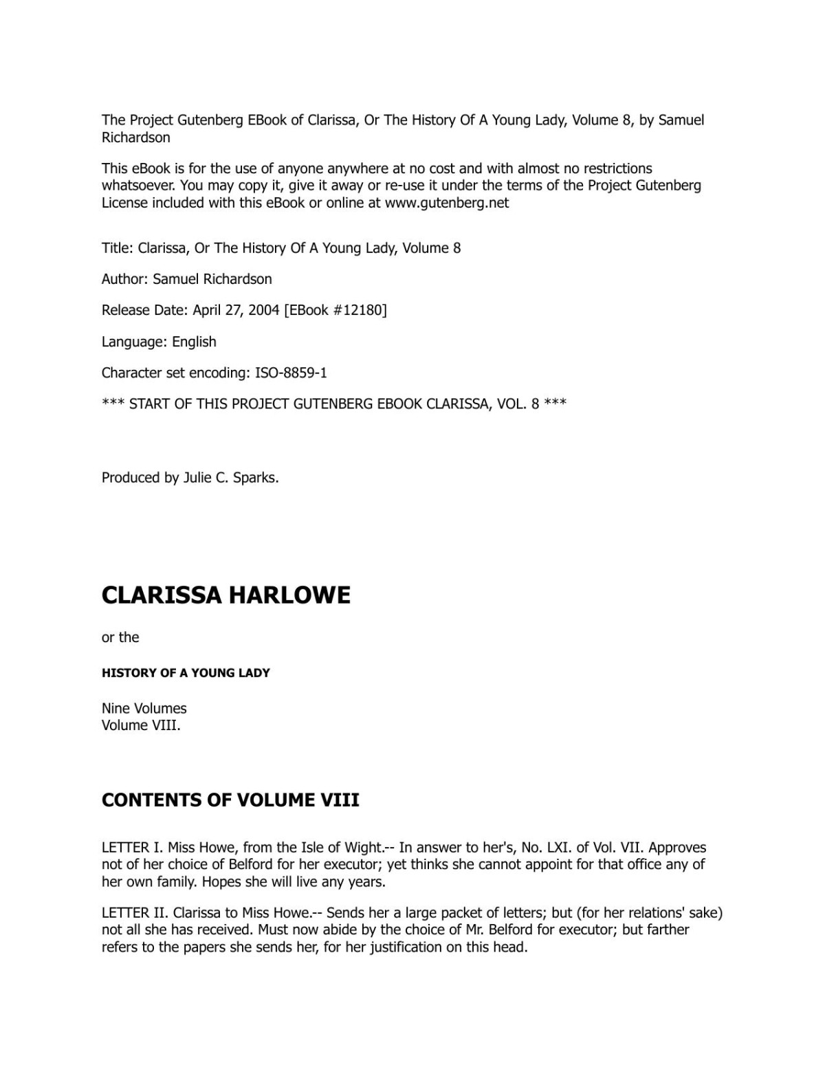 Clarissa Harlowe Or The History Of A Young Lady Volume 8 Samuel Richardson