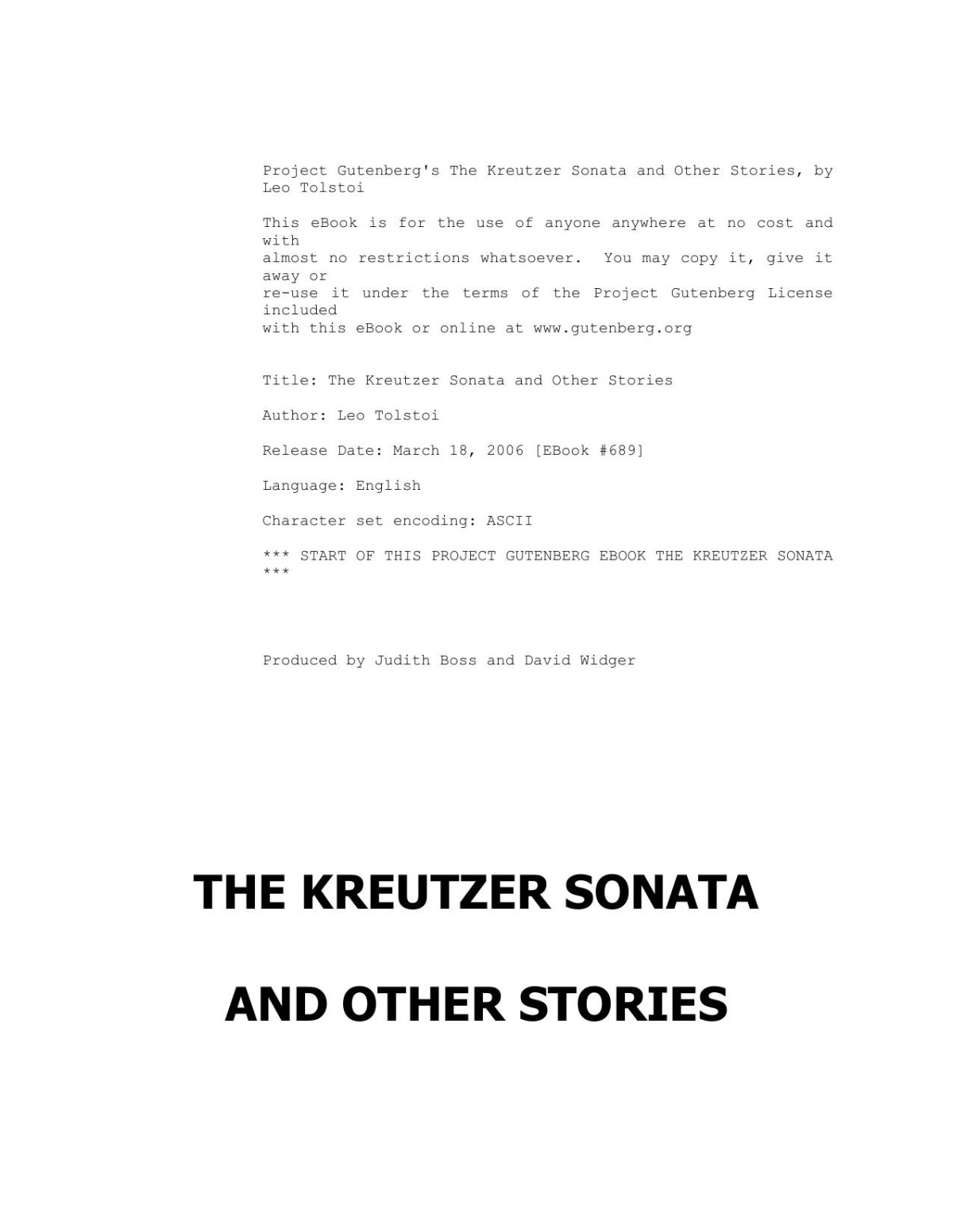 The Kreutzer Sonata And Other Stories Leo Tolstoy