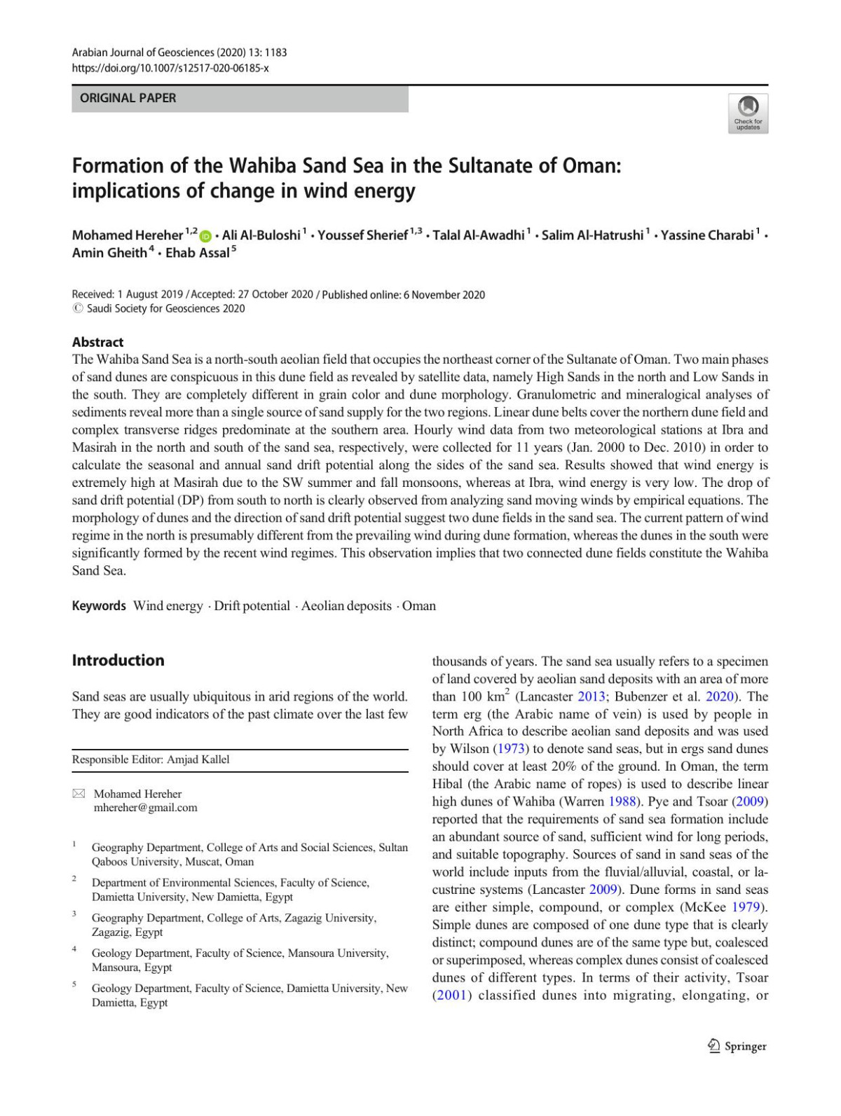 Formation Of The Wahiba Sand Sea In The Sultanate Of Oman Implications Of Change In Wind Energy Mohamed Hereher