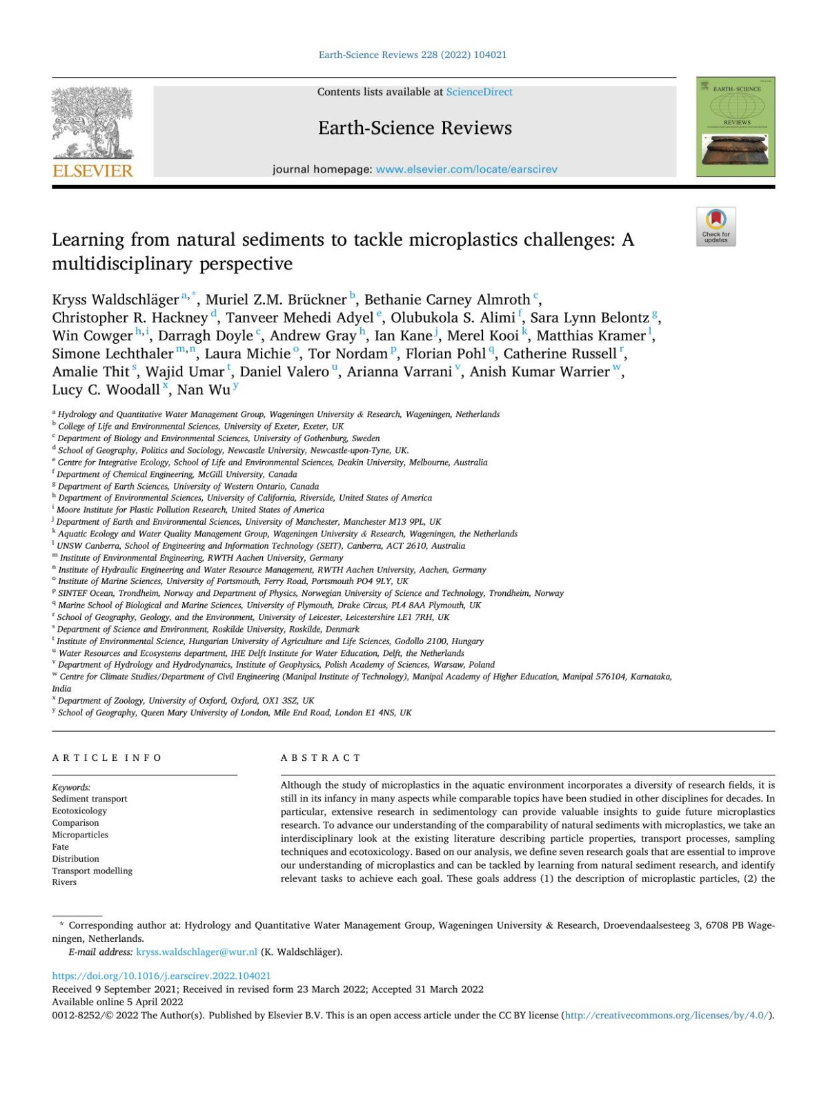 Learning From Natural Sediments To Tackle Microplastics Challenges A Multidisciplinary Perspective Kryss Waldschläger