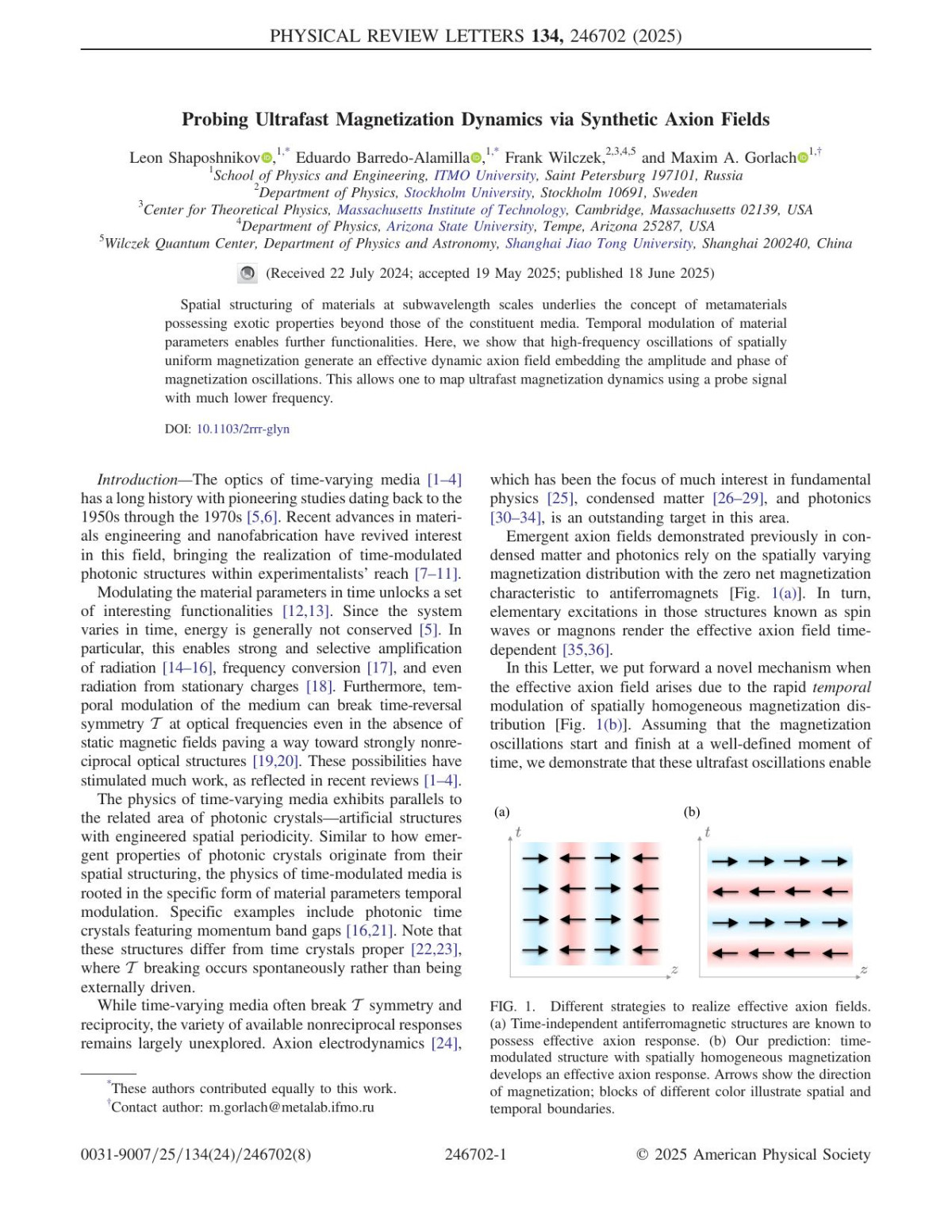 Probing Ultrafast Magnetization Dynamics Via Synthetic Axion Fields Leon Shaposhnikov