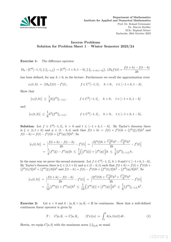 Inverse Problems Exercises And Solutions 1st Edition Kit