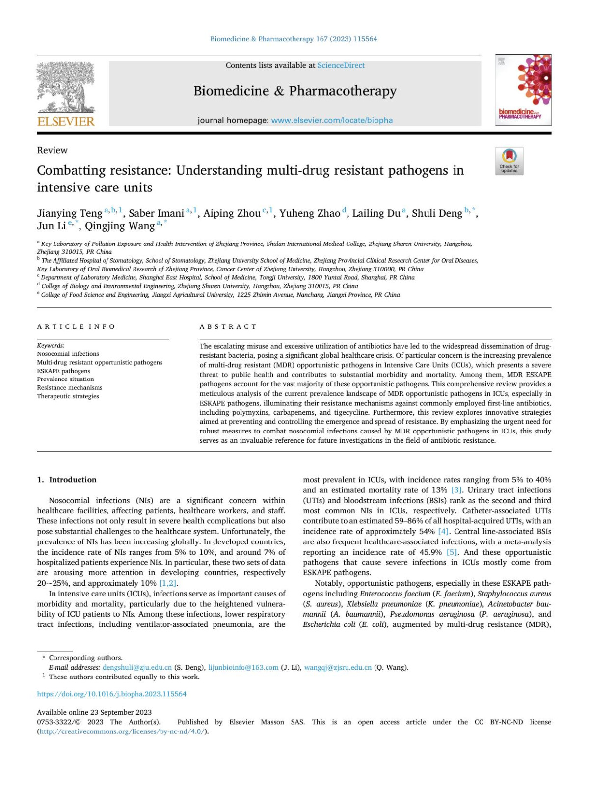 Combatting Resistance Understanding Multidrug Resistant Pathogens In Intensive Care Units Jianying Teng