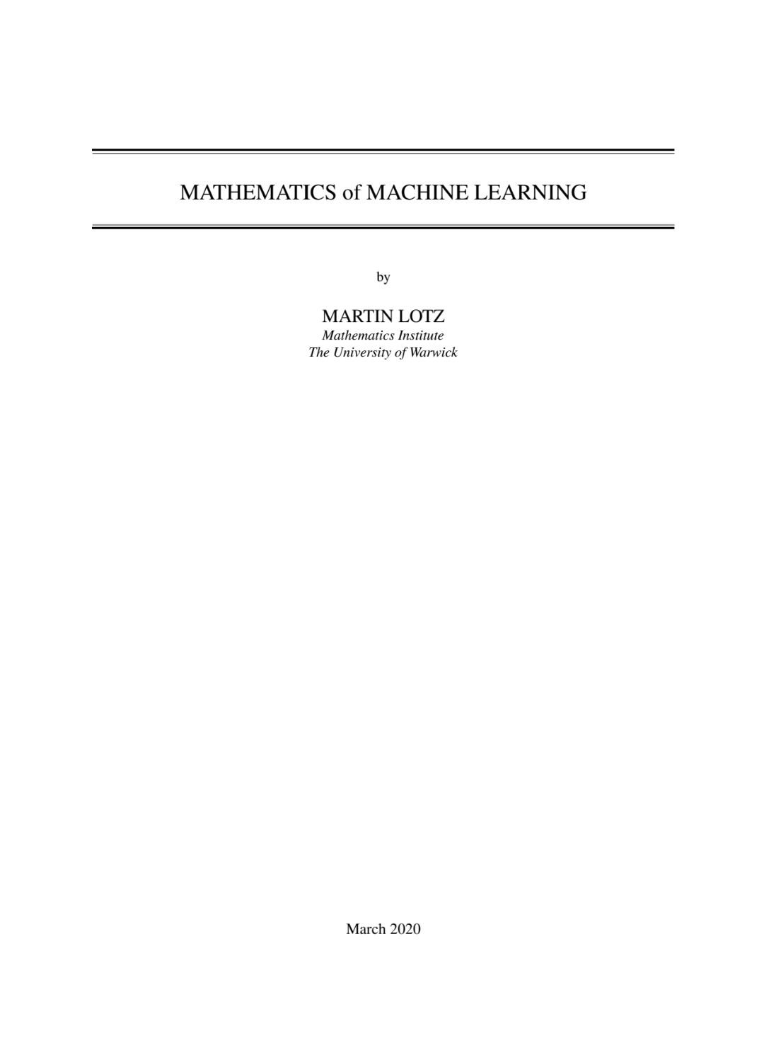 Mathematics Of Machine Learning Martin Lotz