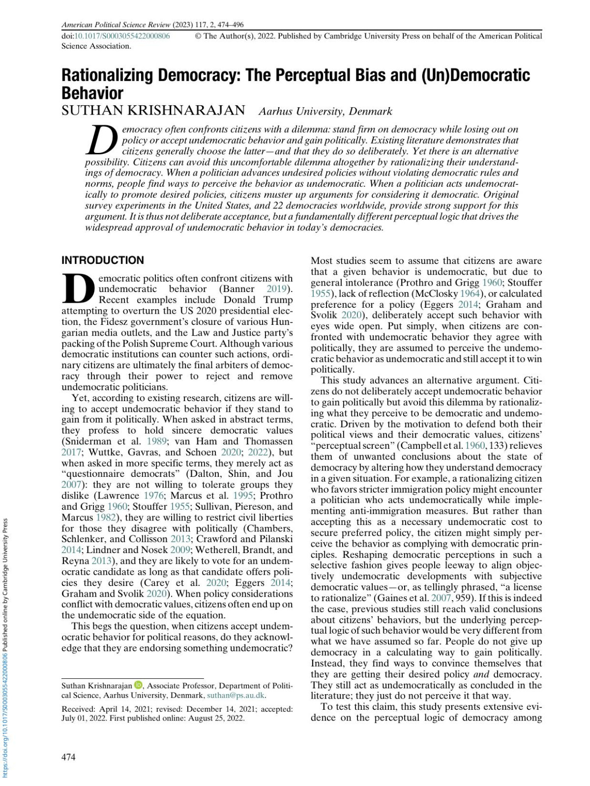 Rationalizing Democracy The Perceptual Bias And Undemocratic Behavior 2nd Edition Suthan Krishnarajan
