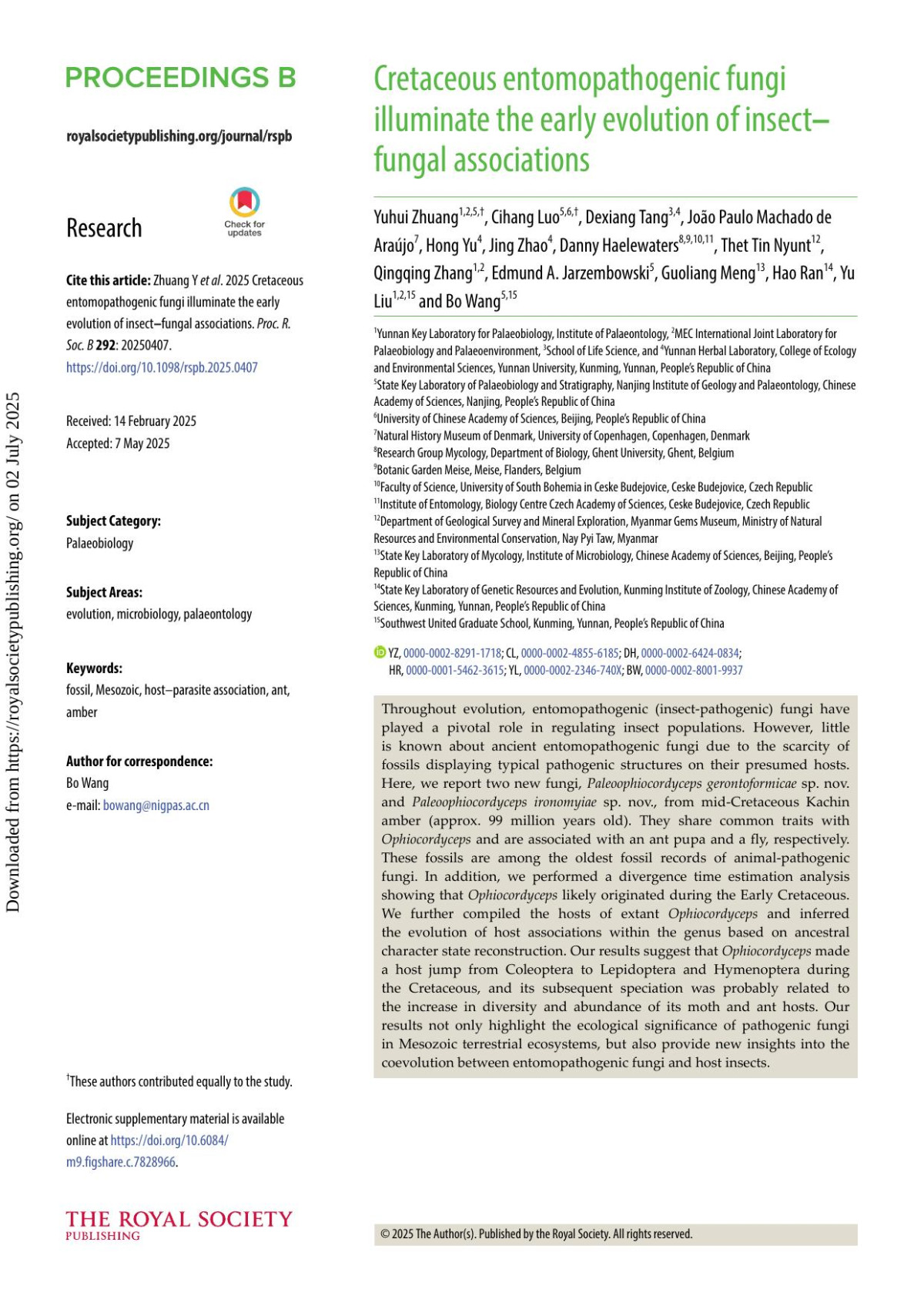 Cretaceous Entomopathogenic Fungi Illuminate The Early Evolution Of Insectfungal Associations Yuhui Zhuang Cihang Luo Dexiang Tang João Paulo Machado De Araújo Hong Yu Jing Zhao Danny Haelewaters Thet Tin Nyunt Qingqing Zhang Edmund A Jarzembowski Guoliang Meng Hao Ran Yu Liu Bo Wang