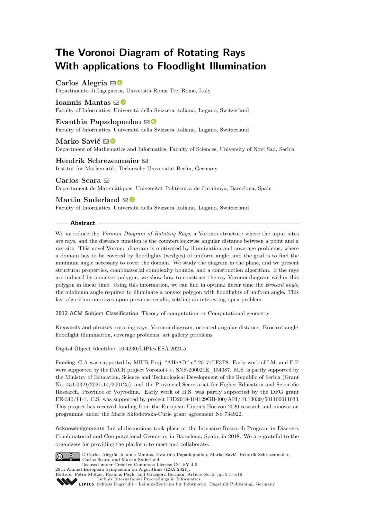 The Voronoi Diagram Of Rotating Rays With Applications To Floodlight Illumination Carlos Alegría Ioannis Mantas Evanthia Papadopoulou Marko Savić Hendrik Schrezenmaier Carlos Seara Martin Suderland