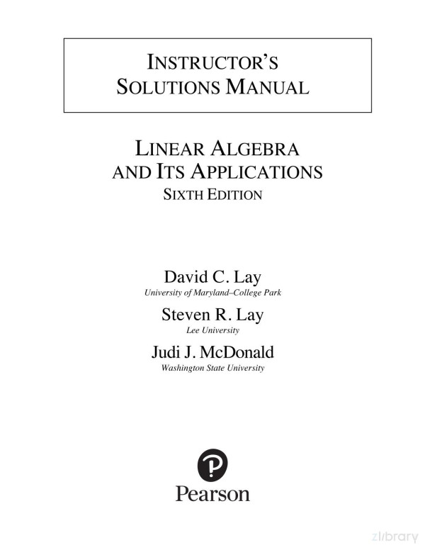 Instructors Solutions Manual Linear Algebra And Its Applications 6th Edition David C Lay