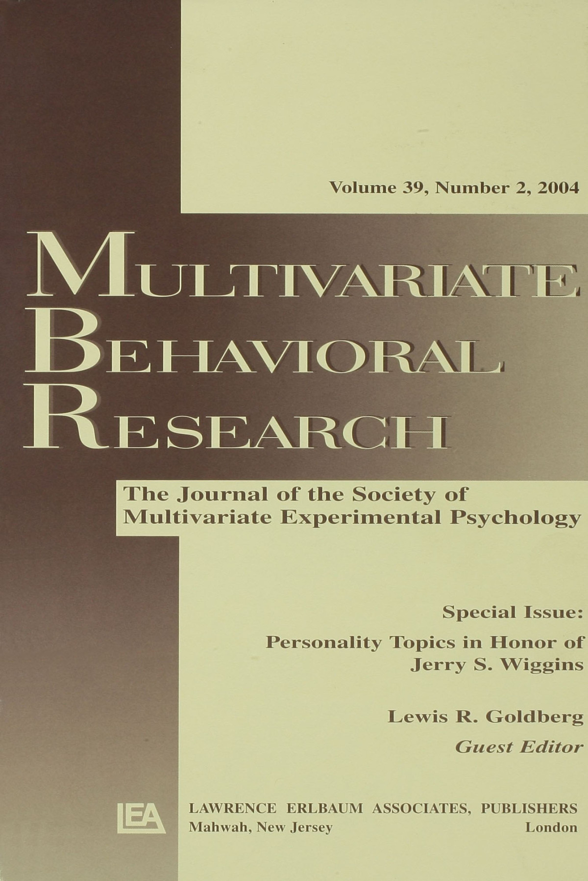 Multivariate Behavioral Research Reprint Edition Lewis R Goldberg