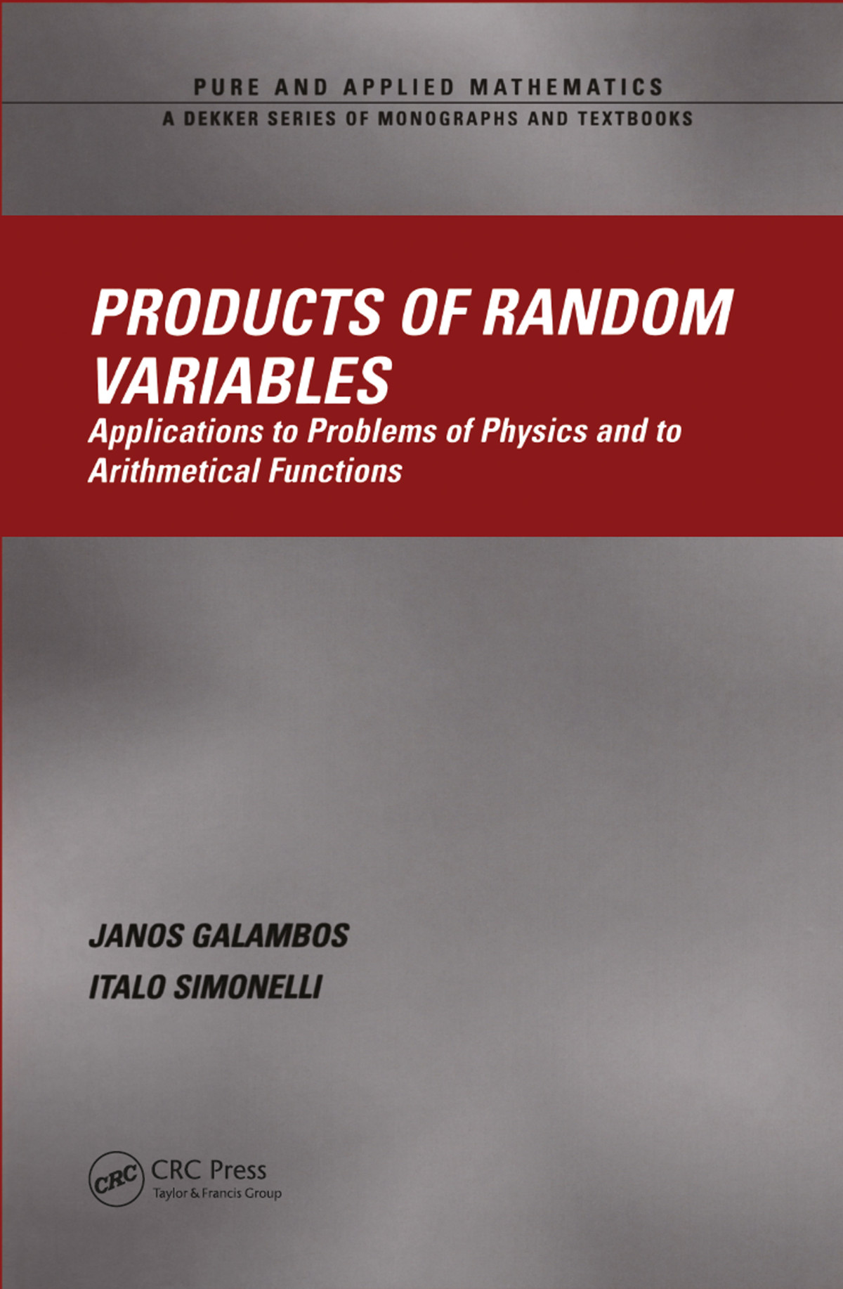 Products Of Random Variables Applications To Problems Of Physics And To Arithmetical Functions Janos Galambos Italo Simonelli