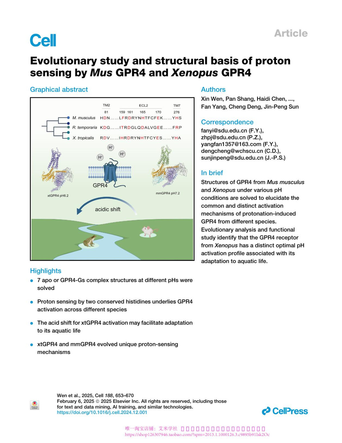 Evolutionary Study And Structural Basis Of Proton Sensing By Mus Gpr4 And Xenopus Gpr4 Xin Wen Pan Shang Haidi Chen Lulu Guo Naikang Rong Xiaoyu Jiang Xuan Li Junyan Liu Gongming Yang Jiacheng Zhang Kongkai Zhu Qingbiao Meng Xuefei He Zhihai Wang Zili Liu Haoran Cheng Yilin Zheng Bifei Zhang Jiaojiao