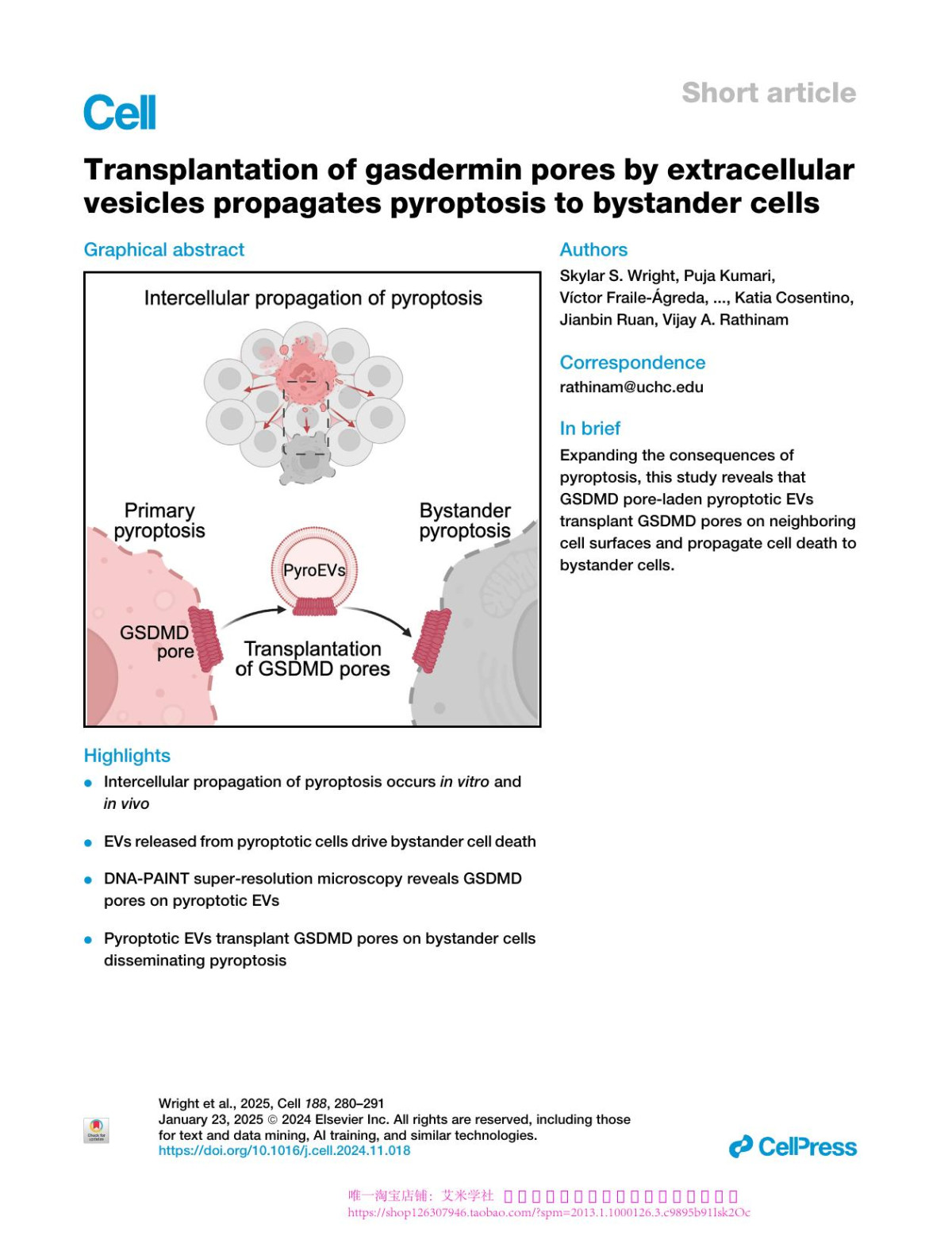 Transplantation Of Gasdermin Pores By Extracellular Vesicles Propagates Pyroptosis To Bystander Cells Skylar S Wright Puja Kumari Víctor Fraileágreda Chengliang Wang Sonia Shivcharan Shirin Kappelhoff Eleonora G Margheritis Alyssa Matz Swathy O Vasudevan Ignacio Rubio Michael Bauer Beiyan Zhou Sivapriya Kailasan Vanaja