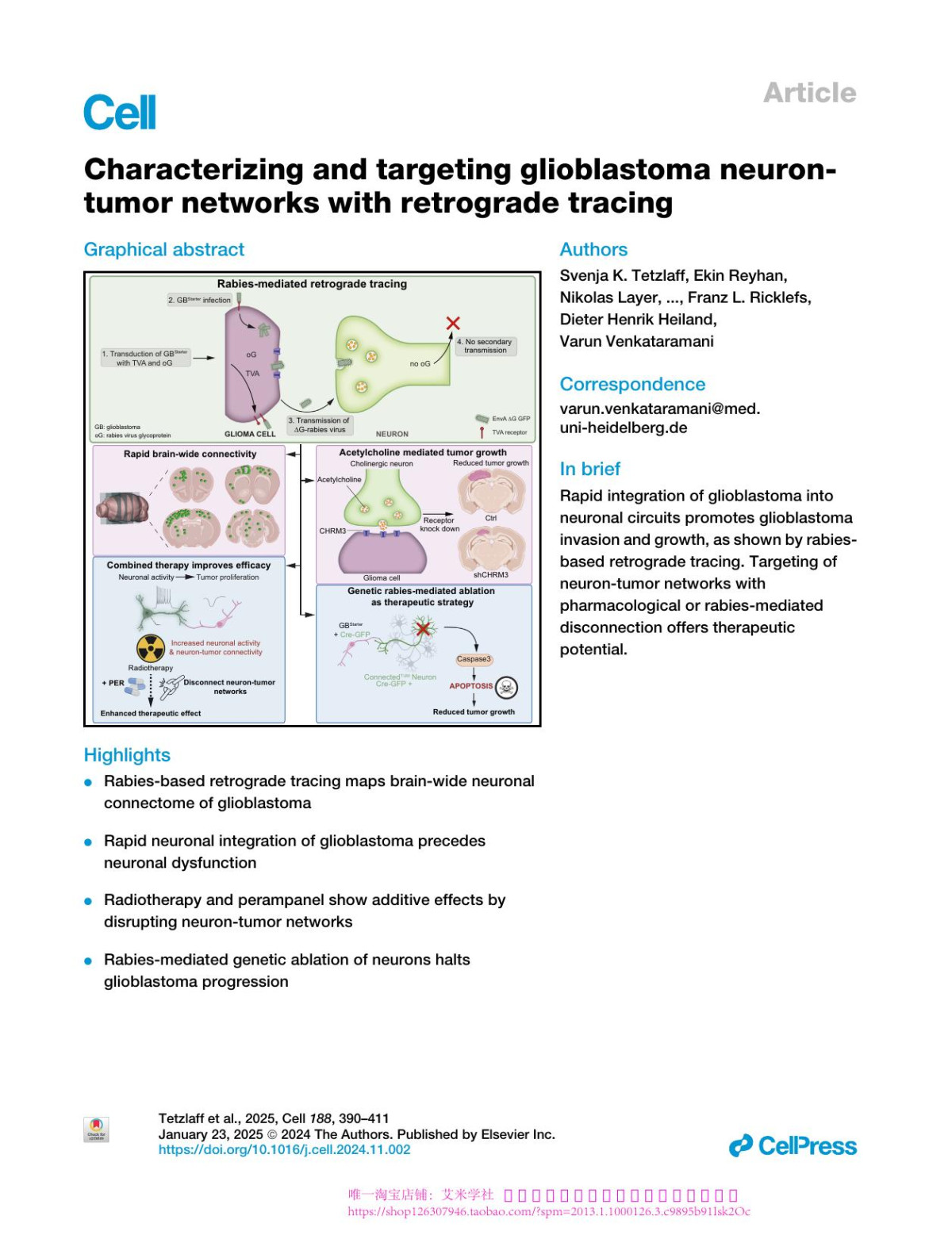 Characterizing And Targeting Glioblastoma Neurontumor Networks With Retrograde Tracing Svenja K Tetzlaff Ekin Reyhan Nikolas Layer C Peter Bengtson Alina Heuer Julian Schroers Anton J Faymonville Atefeh Pourkhalili Langeroudi Nina Drewa Elijah Keifert Julia Wagner Stella J Soyka Marc C Schubert Nirosan