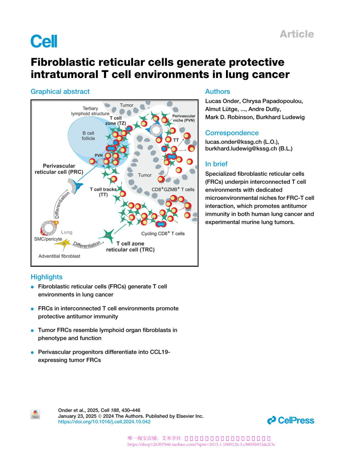 Fibroblastic Reticular Cells Generate Protective Intratumoral Tnbspcell Environments In Lung Cancer Lucas Onder Chrysa Papadopoulou Almut Lütge Hungwei Cheng Mechthild Lütge Christian Perezshibayama Cristina Gilcruz Angelina De Martin Lisa Kurz Nadine Cadosch Natalia B Pikor Regulo Rodriguez Diana Born Wolfram Jochum
