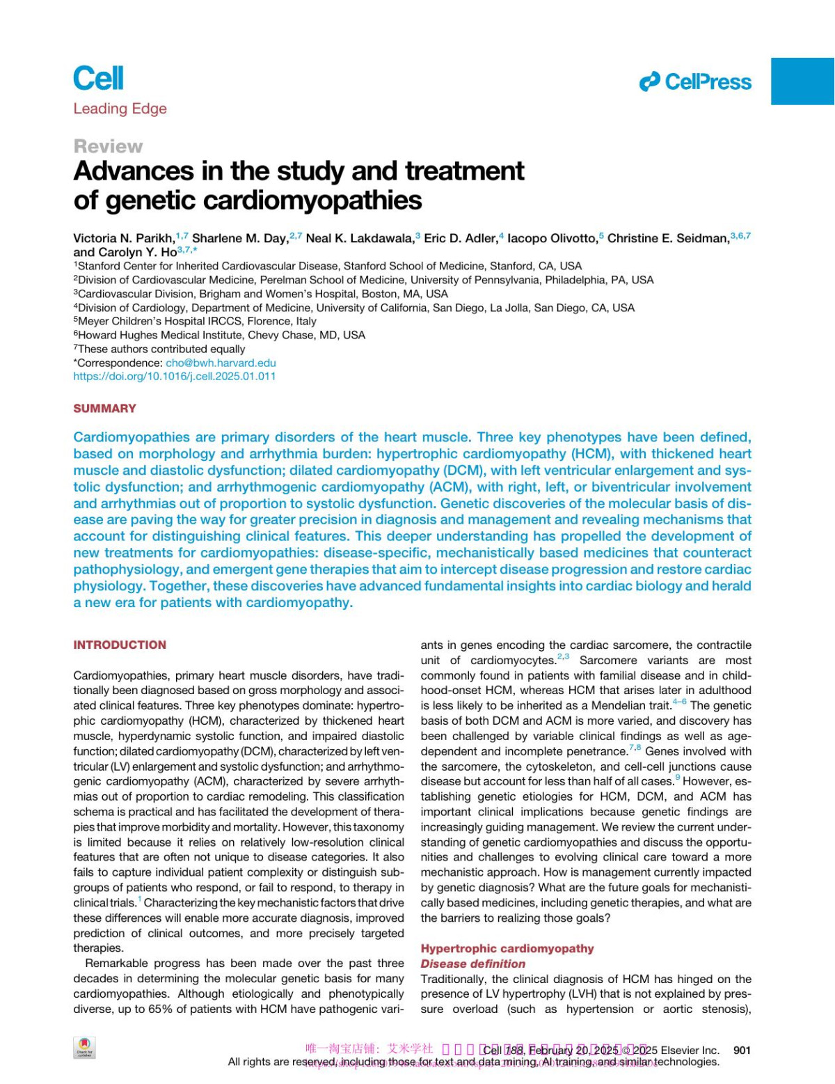 Advances In The Study And Treatment Of Genetic Cardiomyopathies Victoria N Parikh Sharlene M Day Neal K Lakdawala Eric D Adler Iacopo Olivotto Christine E Seidman Carolyn Y Ho