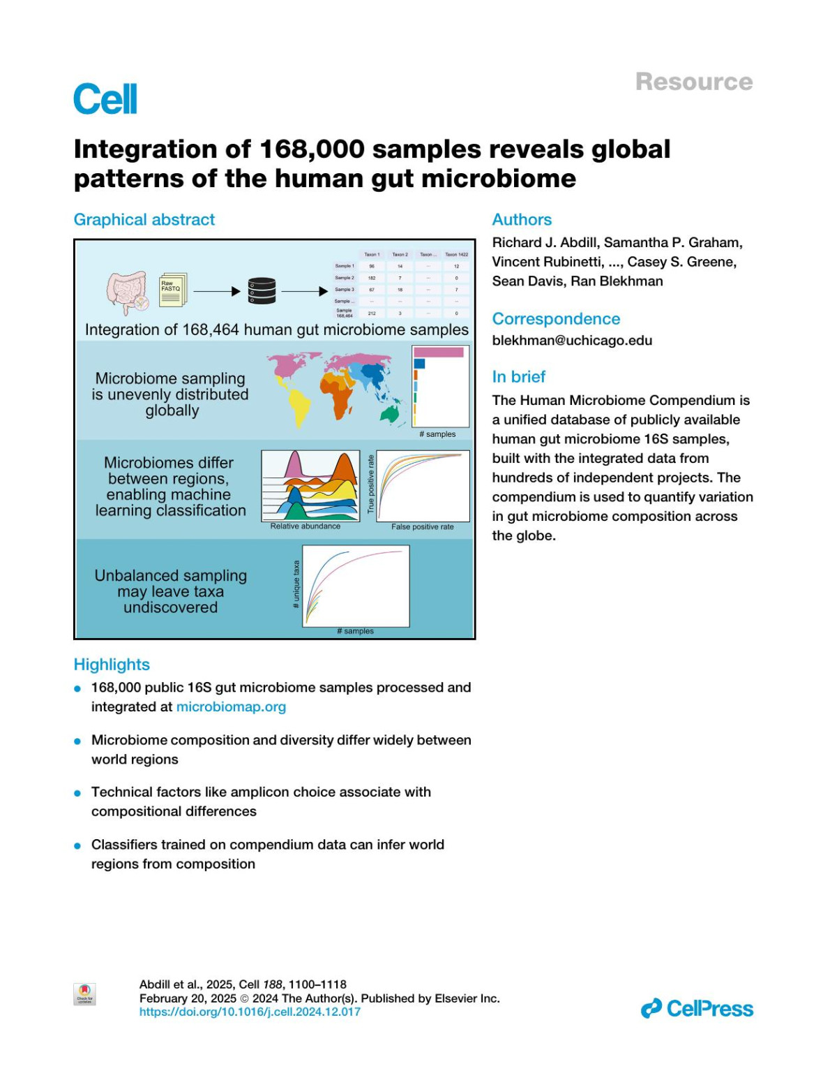 Integration Of 168000 Samples Reveals Global Patterns Of The Human Gut Microbiome Richard J Abdill Samantha P Graham Vincent Rubinetti Mansooreh Ahmadian Parker Hicks Ashwin Chetty Daniel Mcdonald Pamela Ferretti Elizabeth Gibbons Marco Rossi Arjun Krishnan Frank W Albert Casey S Greene Sean Davis Ran