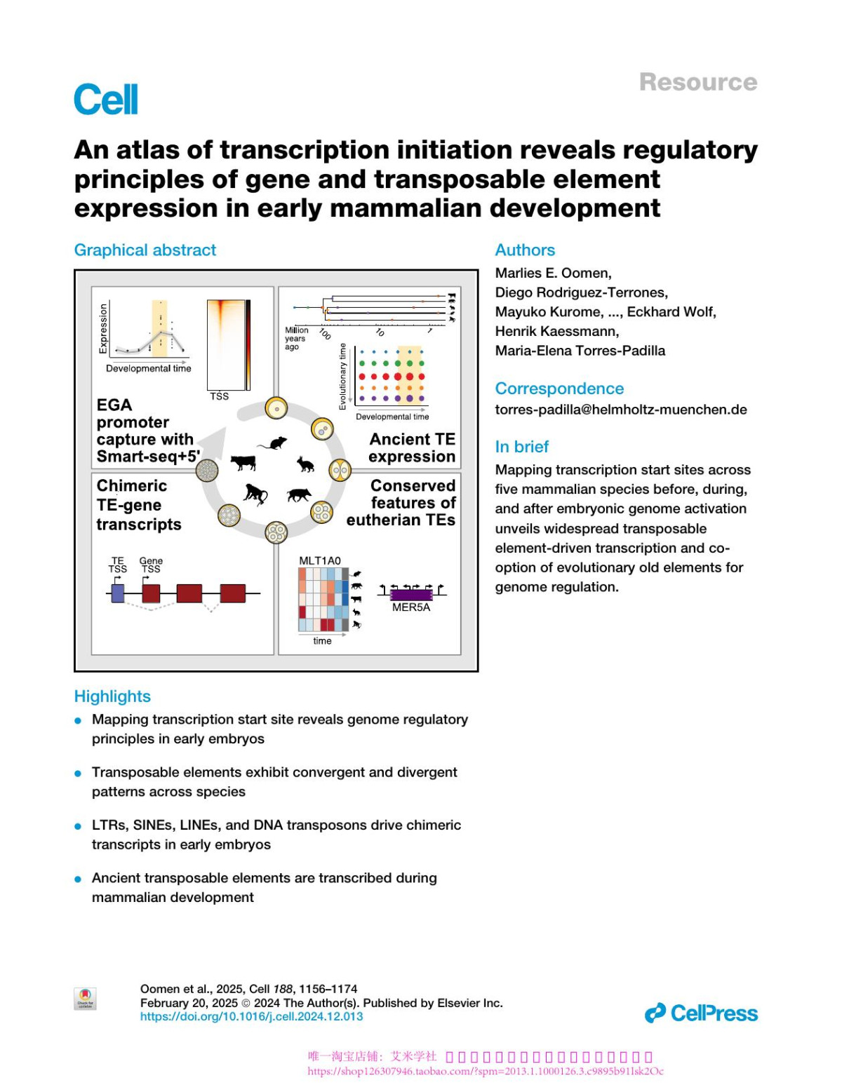 An Atlas Of Transcription Initiation Reveals Regulatory Principles Of Gene And Transposable Element Expression In Early Mammalian Development Marlies E Oomen Diego Rodriguezterrones Mayuko Kurome Valeri Zakhartchenko Lorenza Mottes Kilian Simmet Camille Noll Tsunetoshi Nakatani Carlos Michel Mourradiaz Irene Aksoy Pierre Savatier Jonathan Göke Eckhard Wolf Henrik
