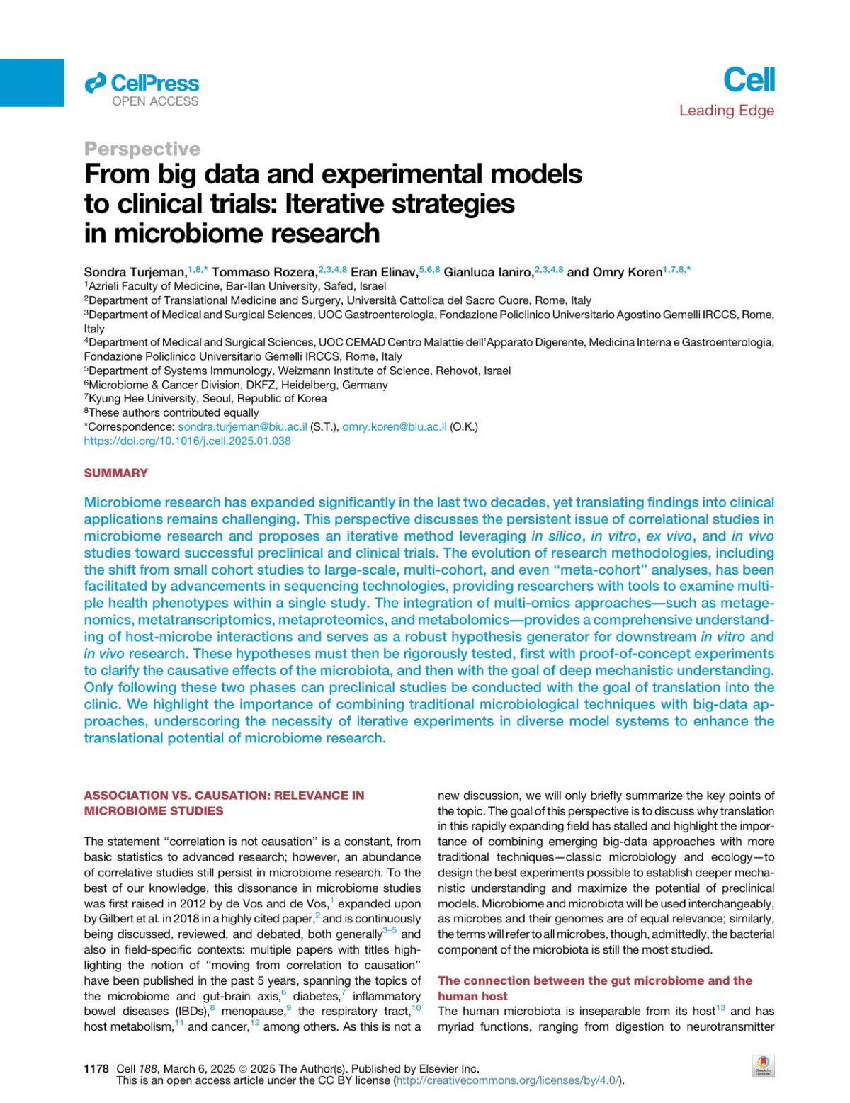 From Big Data And Experimental Models To Clinical Trials Iterative Strategies In Microbiome Research Sondra Turjeman Tommaso Rozera Eran Elinav Gianluca Ianiro Omry Koren