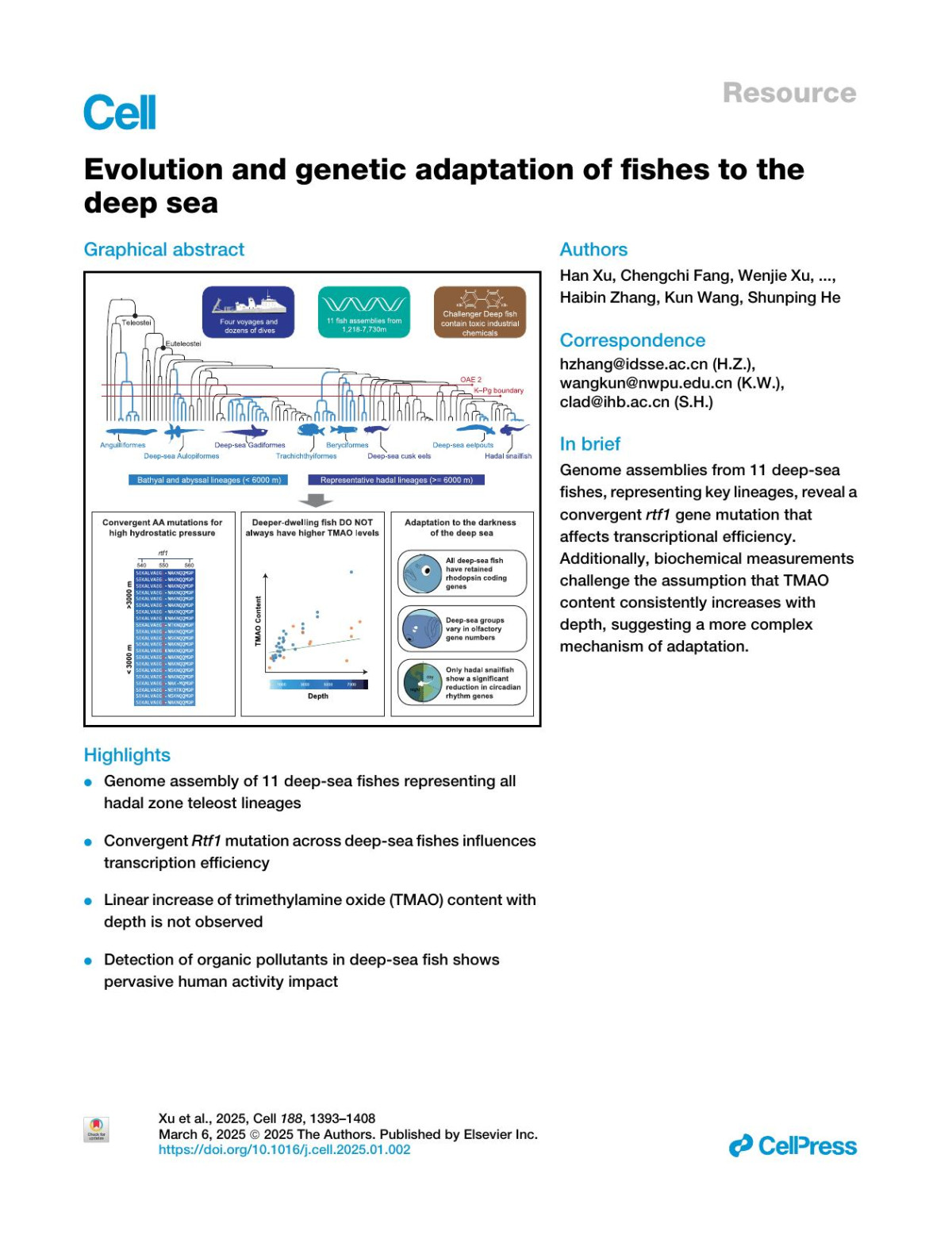 Evolution And Genetic Adaptation Of Fishes To The Deep Sea Han Xu Chengchi Fang Wenjie Xu Cheng Wang Yue Song Chenglong Zhu Wenyu Fang Guangyi Fan Wenqi Lv Jing Bo Honghui Zeng Zhongli Sha Helu Liu Hongmei Jing Hao Liu Taoshu Wei Jiwei Li Lisheng He Shanya Cai Xiaoni Gan