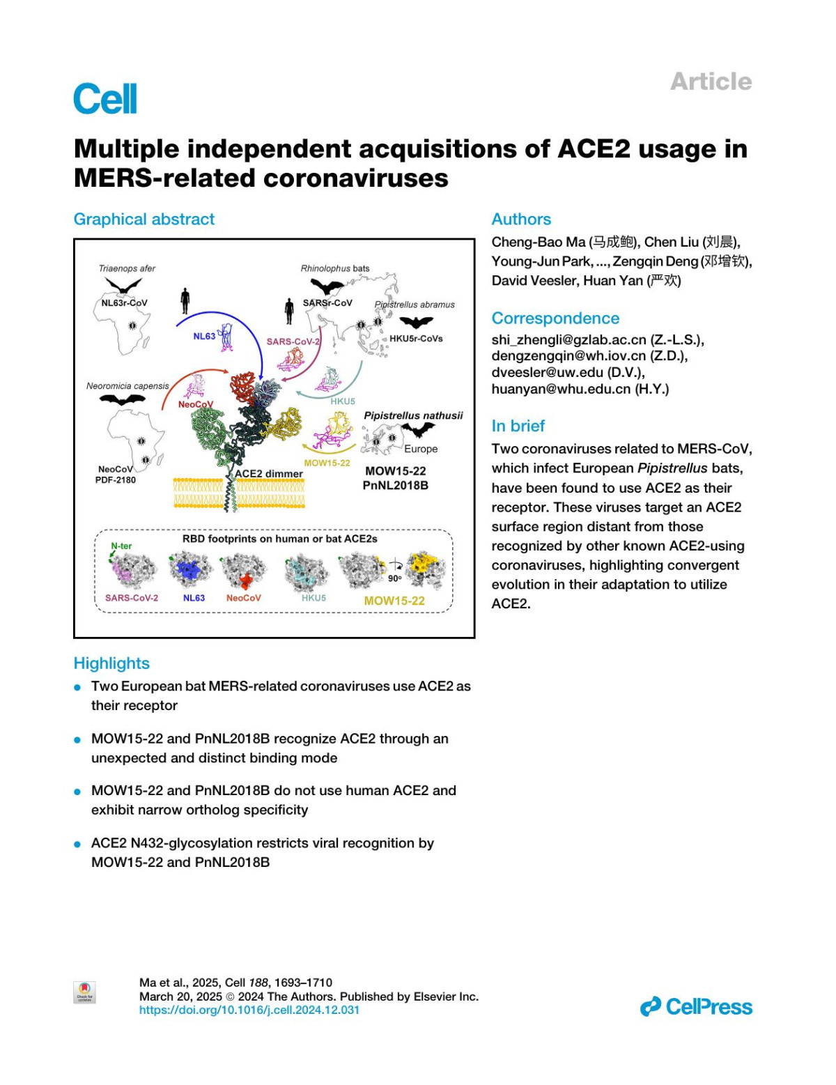 Multiple Independent Acquisitions Of Ace2 Usage In Mersrelated Coronaviruses Chengbao Ma 马成鲍 Chen Liu 刘晨 Youngjun Park Jingjing Tang 唐晶晶 Jing Chen 陈静 Qing Xiong 熊清 Jimin Lee Cameron Stewart Daniel Asarnow Jack Brown M Alejandra Tortorici Xiao Yang 杨潇 Yehui Sun 孙晔晖 Yuanmei Chen 陈媛梅