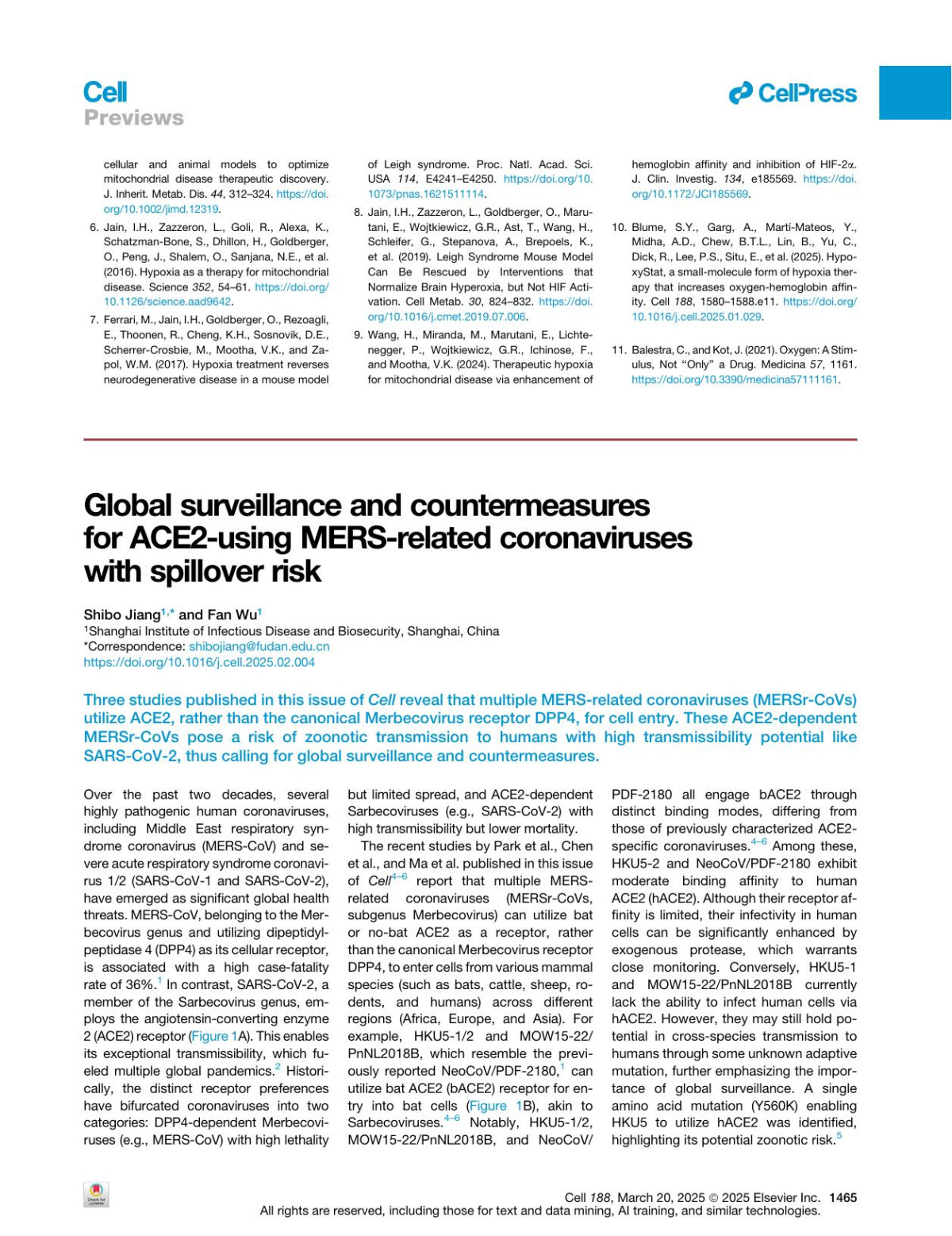 Global Surveillance And Countermeasures For Ace2using Mersrelated Coronaviruses With Spillover Risk Shibo Jiang Fan Wu