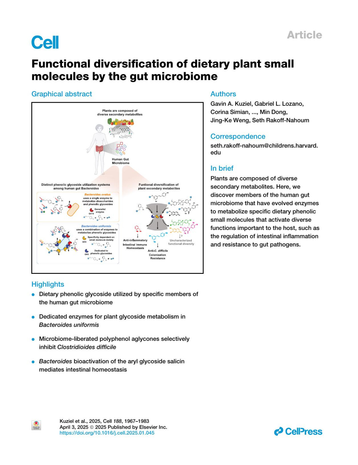 Functional Diversification Of Dietary Plant Small Molecules By The Gut Microbiome Gavin A Kuziel Gabriel L Lozano Corina Simian Long Li John Manion Emmanuel Stephenvictor Talal Chatila Min Dong Jingke Weng Seth Rakoffnahoum