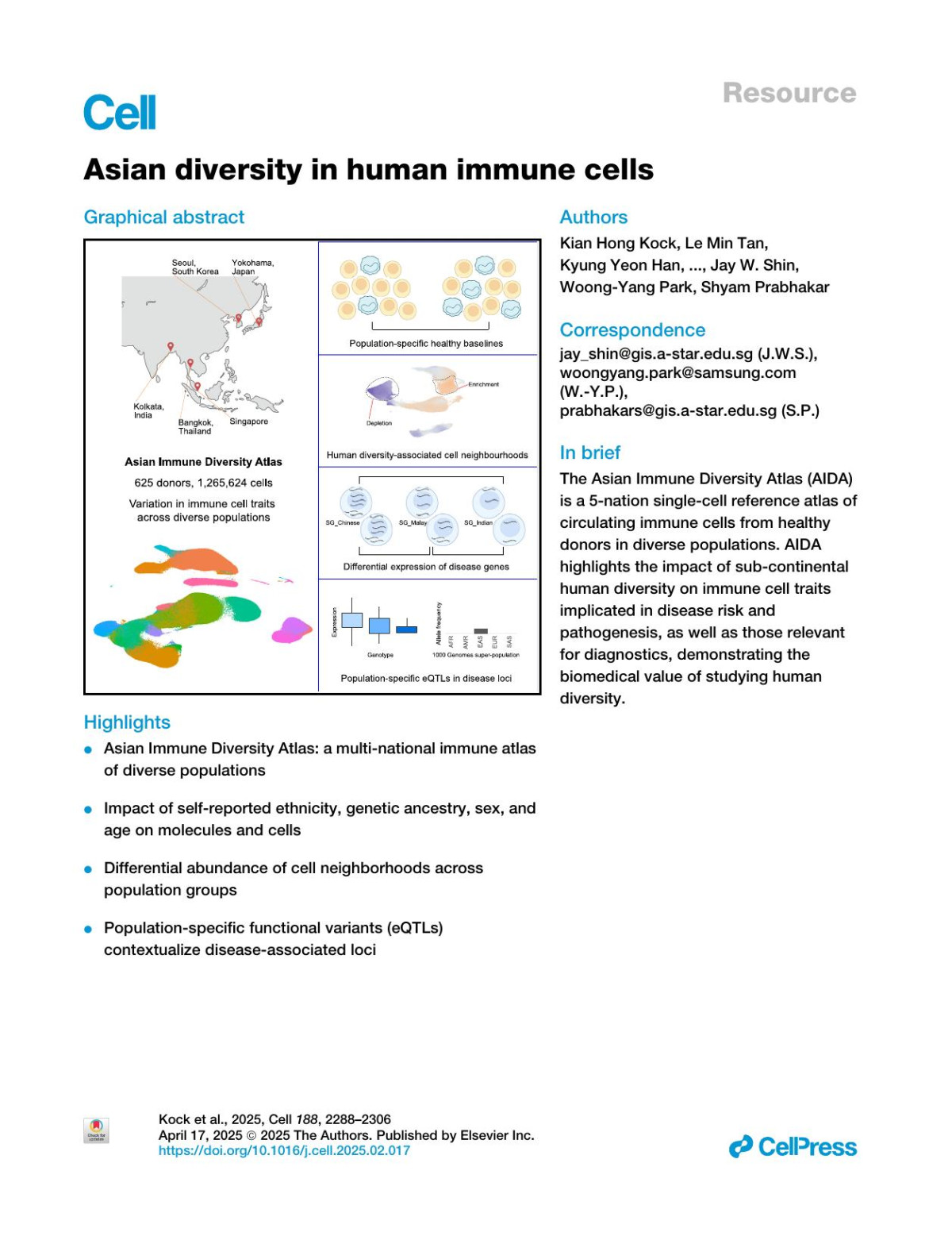 Asian Diversity In Human Immune Cells Kian Hong Kock Le Min Tan Kyung Yeon Han Yoshinari Ando Damita Jevapatarakul Ankita Chatterjee Quy Xiao Xuan Lin Eliora Violain Buyamin Radhika Sonthalia Deepa Rajagopalan Yoshihiko Tomofuji Shvetha Sankaran Miso Park Mai Abe