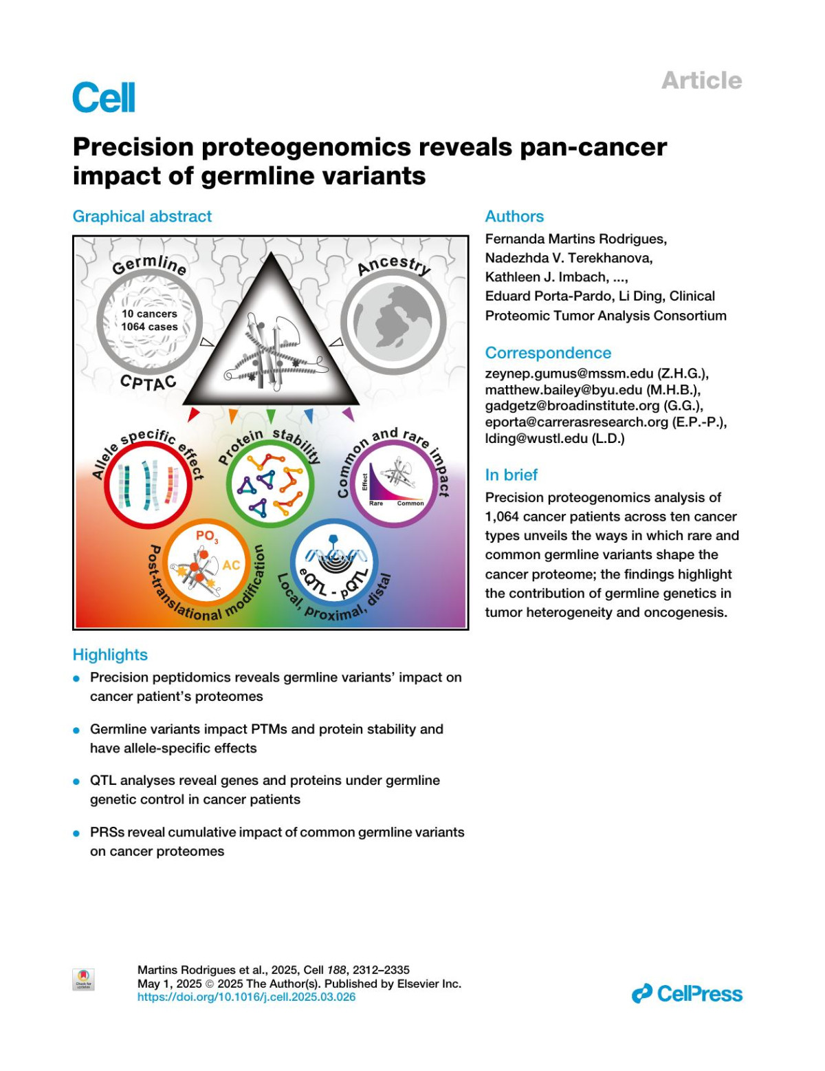 Precision Proteogenomics Reveals Pancancer Impact Of Germline Variants Fernanda Martins Rodrigues Nadezhda V Terekhanova Kathleen J Imbach Karl R Clauser Myvizhi Esai Selvan Isabel Mendizabal Yifat Geffen Yo Akiyama Myranda Maynard Tomer M Yaron Yize Li Song Cao Erik P Storrs Olivia S Gonda