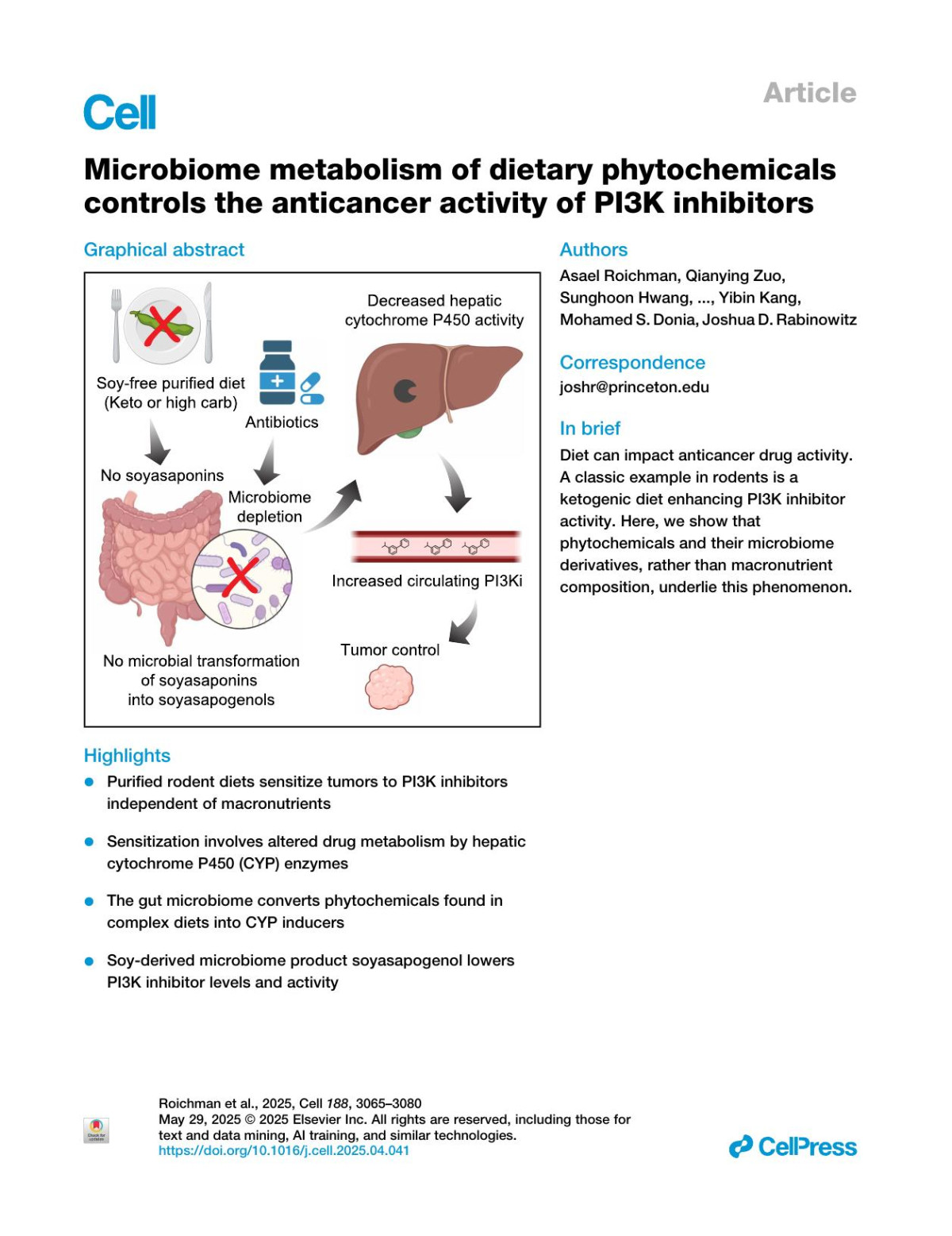 Microbiome Metabolism Of Dietary Phytochemicals Controls The Anticancer Activity Of Pi3k Inhibitors Asael Roichman Qianying Zuo Sunghoon Hwang Wenyun Lu Ricardo A Cordova Michael R Macarthur Jacob A Boyer Sarah J Mitchell Jesse Powers Sophia A Koval Craig J Hunter Jamie Rijmers Rolfpeter Ryseck Jenna E Abusalim