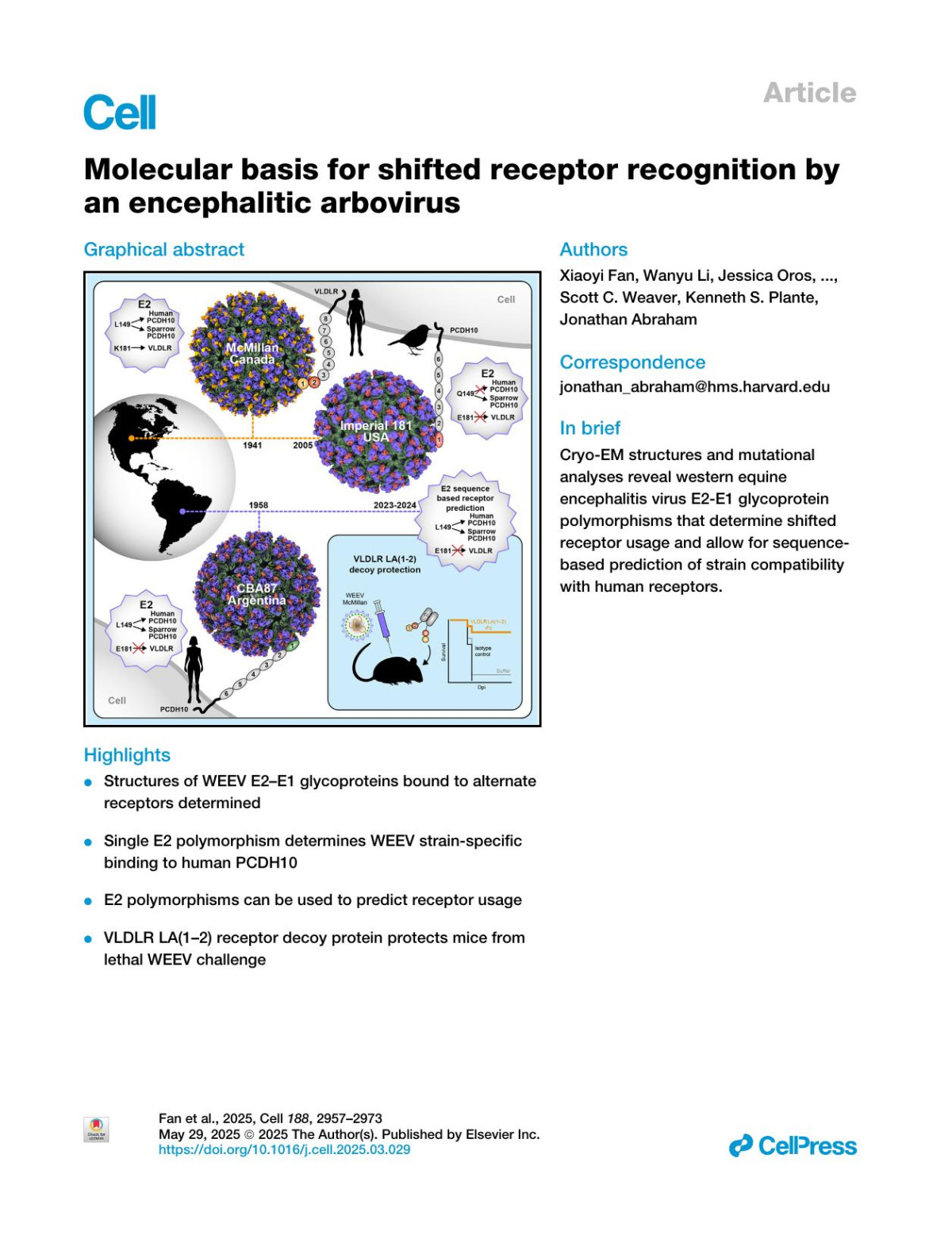 Molecular Basis For Shifted Receptor Recognition By An Encephalitic Arbovirus Xiaoyi Fan Wanyu Li Jessica Oros Jessica A Plante Brooke M Mitchell Jesse S Plung Himanish Basu Sivapratha Nagappanchettiar Joshua M Boeckers Laurentia V Tjang Colin J Mann Vesna Brusic Tierra K Buck Haley Varnum Pan