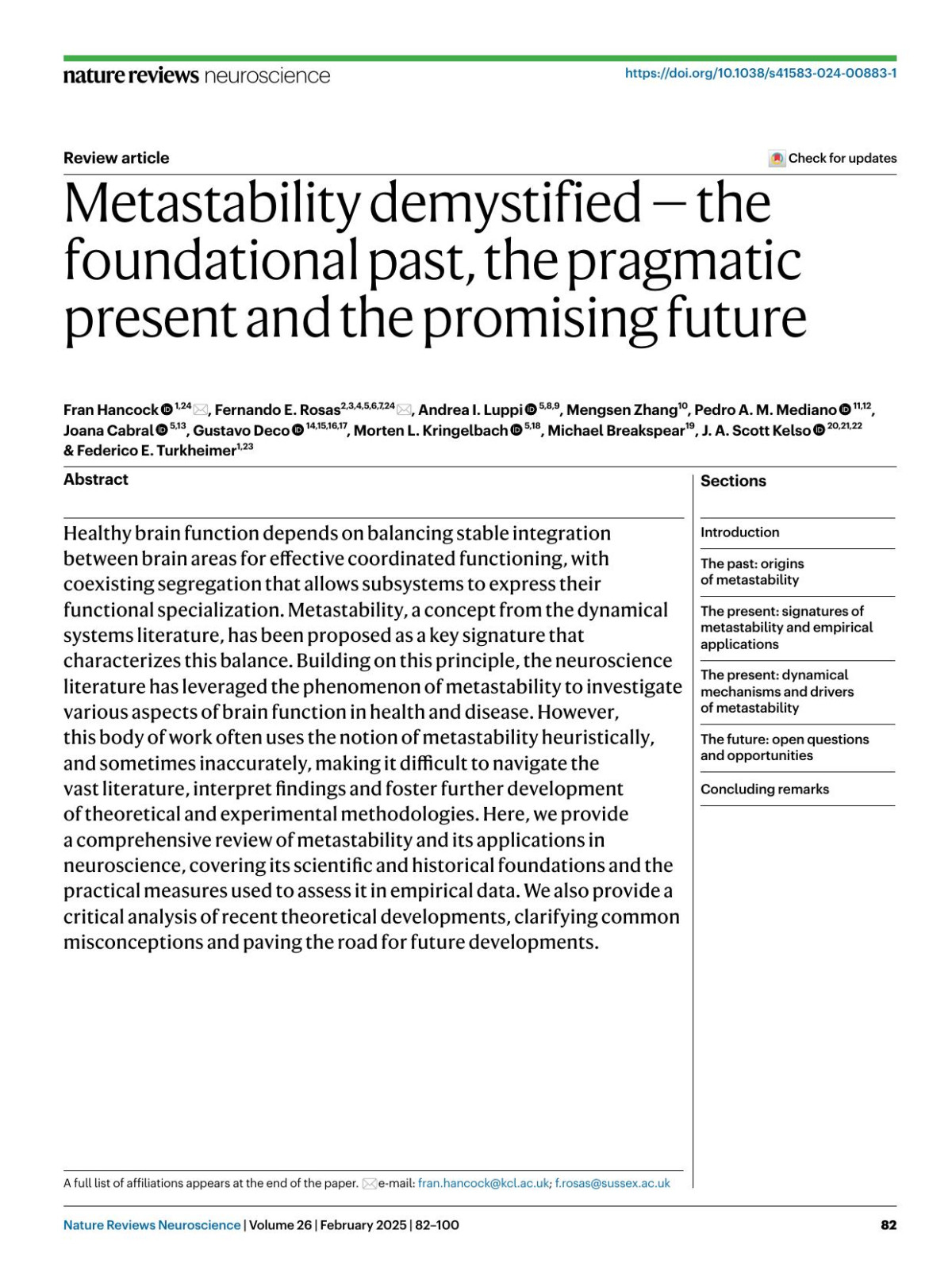 Metastability Demystified The Foundational Past The Pragmatic Present And The Promising Future Fran Hancock Fernando E Rosas Andrea I Luppi Mengsen Zhang Pedro A M Mediano Joana Cabral Gustavo Deco Morten L Kringelbach Michael Breakspear J A Scott Kelso Federico E Turkheimer
