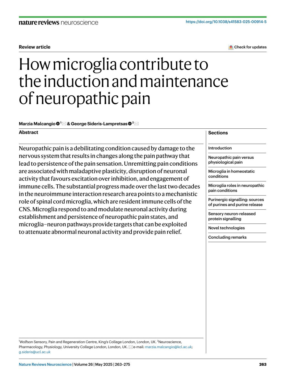 How Microglia Contribute To The Induction And Maintenance Of Neuropathic Pain Marzia Malcangio George Siderislampretsas
