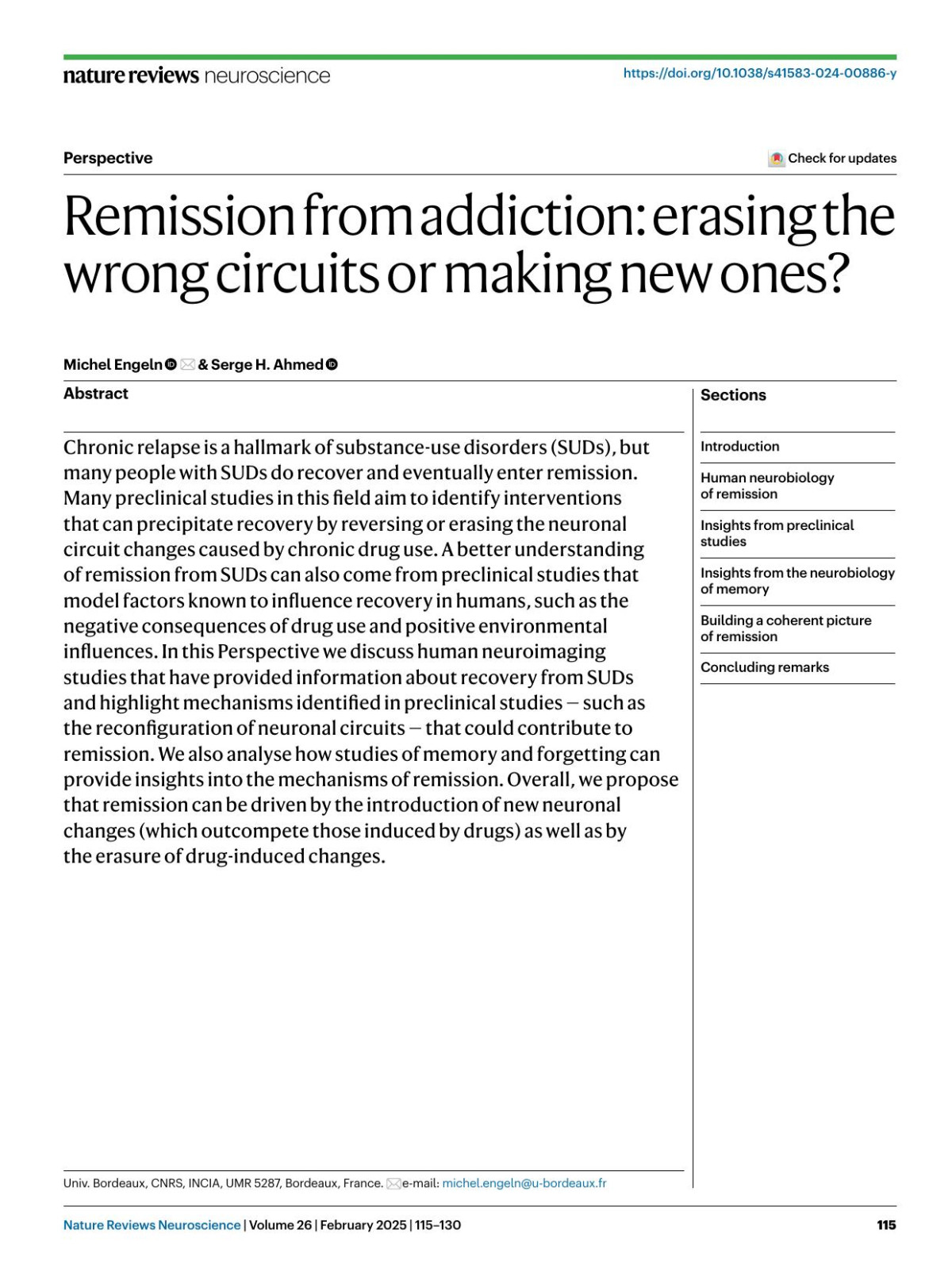 Remission From Addiction Erasing The Wrong Circuits Or Making New Ones Michel Engeln Serge H Ahmed