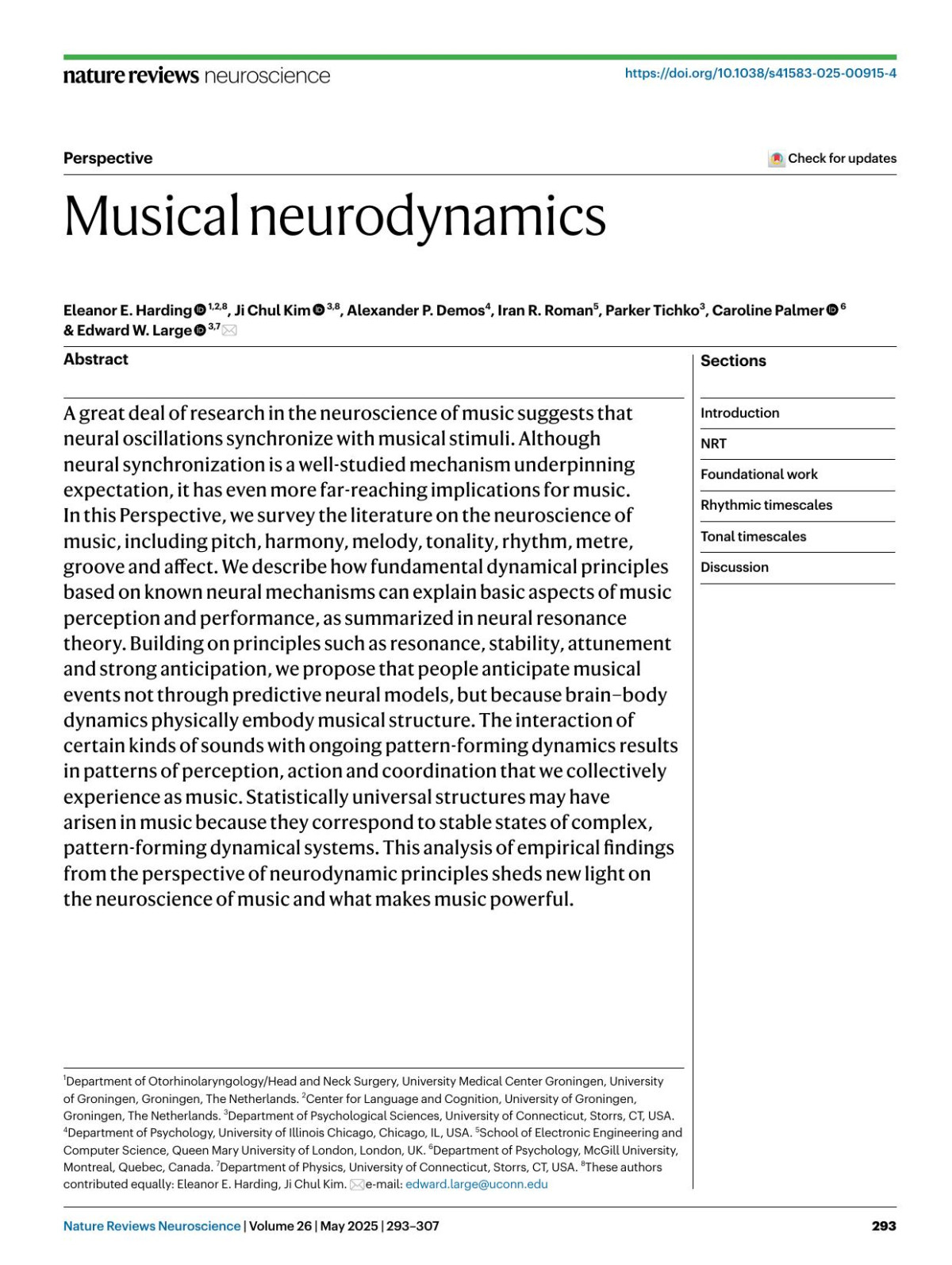 Musical Neurodynamics Eleanor E Harding Ji Chul Kim Alexander P Demos Iran R Roman Parker Tichko Caroline Palmer Edward W Large