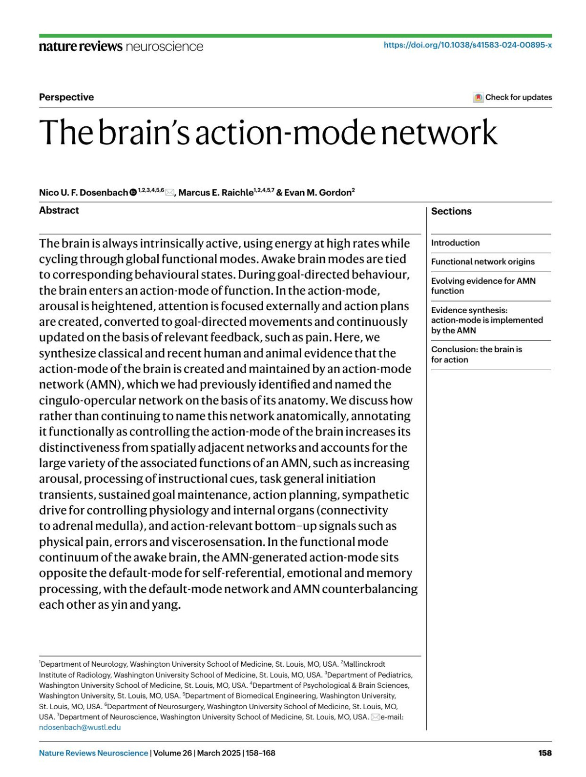 The Brains Actionmode Network Nico U F Dosenbach Marcus E Raichle Evan M Gordon