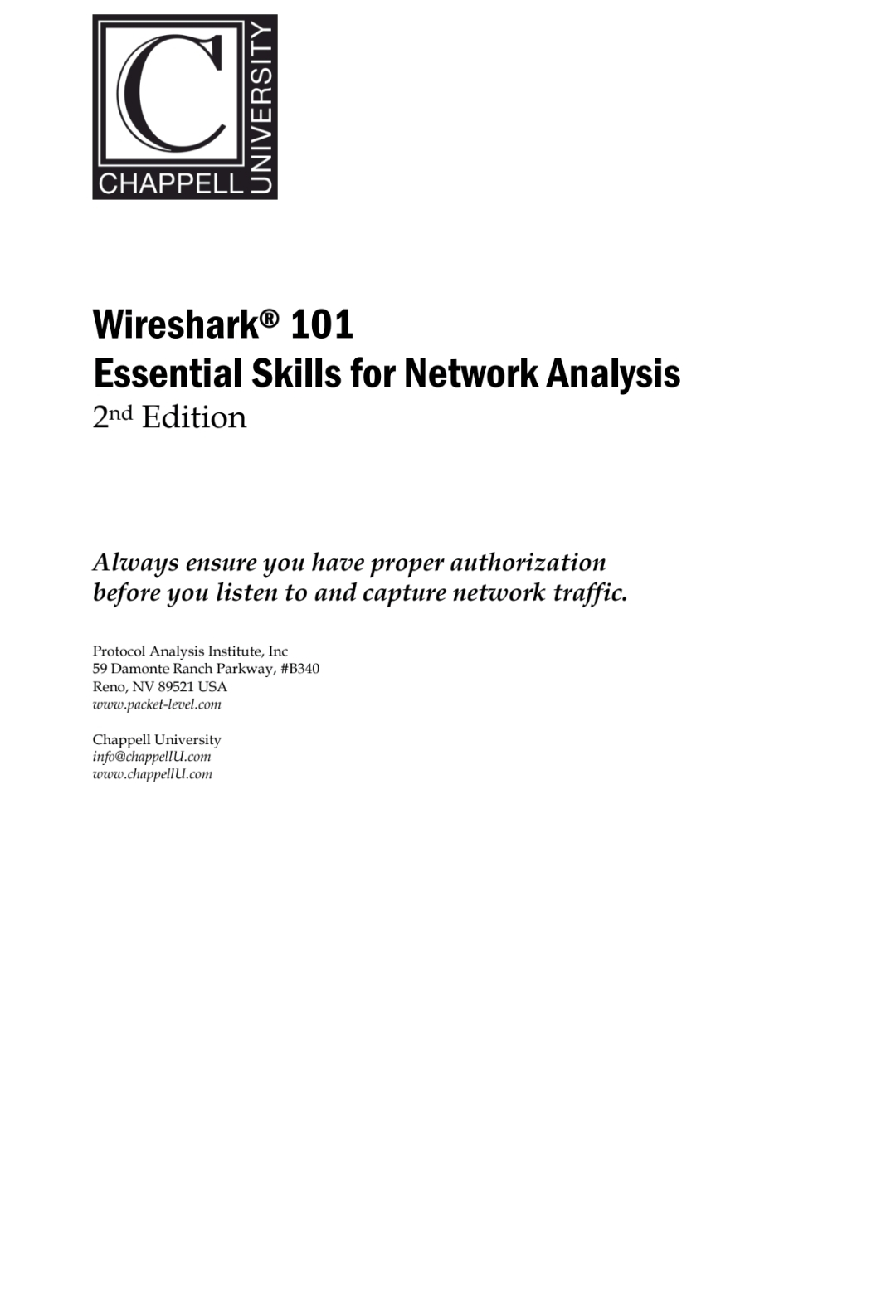 Wireshark 101 Essential Skills For Network Analysis 2nd Ed 2nd Edition Chappell University