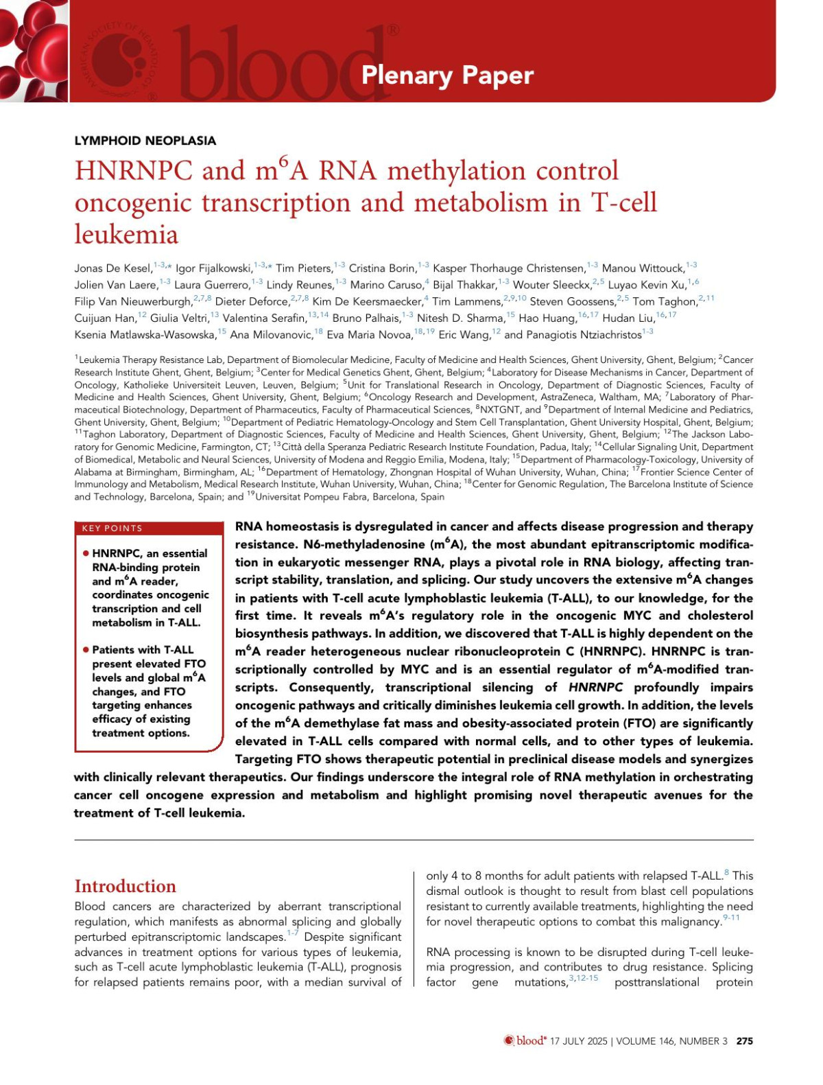 Hnrnpc And M6a Rna Methylation Control Oncogenic Transcription And Metabolism In Tcell Leukemia Jonas De Kesel Igor Fijalkowski Tim Pieters Cristina Borin Kasper Thorhauge Christensen Manou Wittouck Jolien Van Laere Laura Guerrero Lindy Reunes Marino Caruso Bijal Thakkar Wouter Sleeckx Luyao Kevin Xu Filip Van