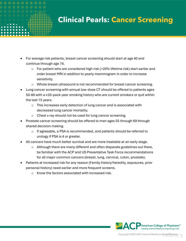 American College Of Physicians Acp Virtual Live Internal Medicine Board Review Imbr Clinical Pearls American College Of Physicians